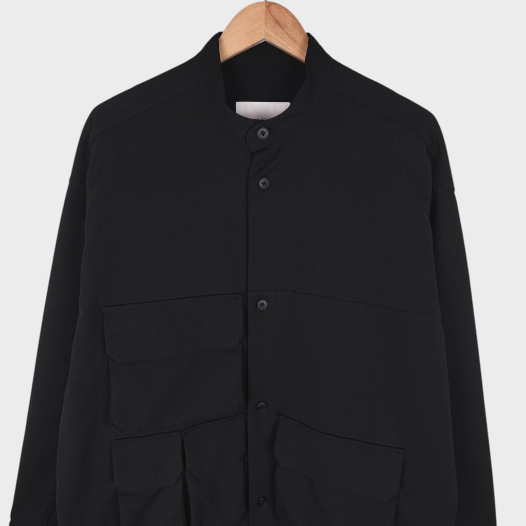 A+ TOKYO Men's Black Made in Japan Multi Pocket Utility Overshirt Jacket