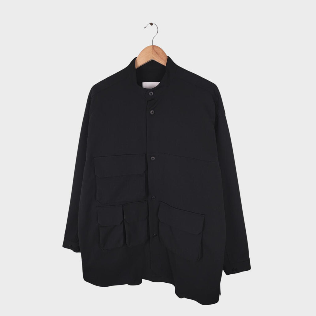 A+ TOKYO Men's Black Made in Japan Multi Pocket Utility Overshirt Jacket
