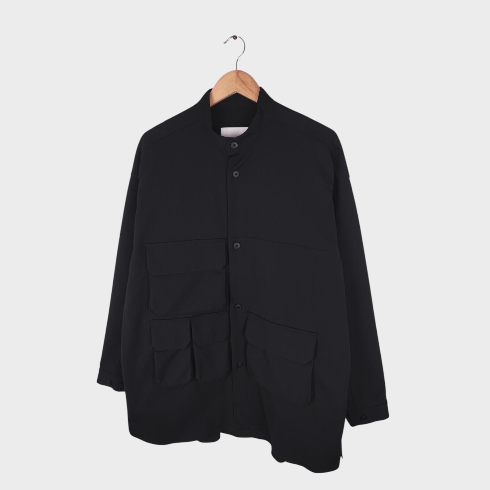A+ TOKYO Men's Black Made in Japan Multi Pocket Utility Overshirt Jacket