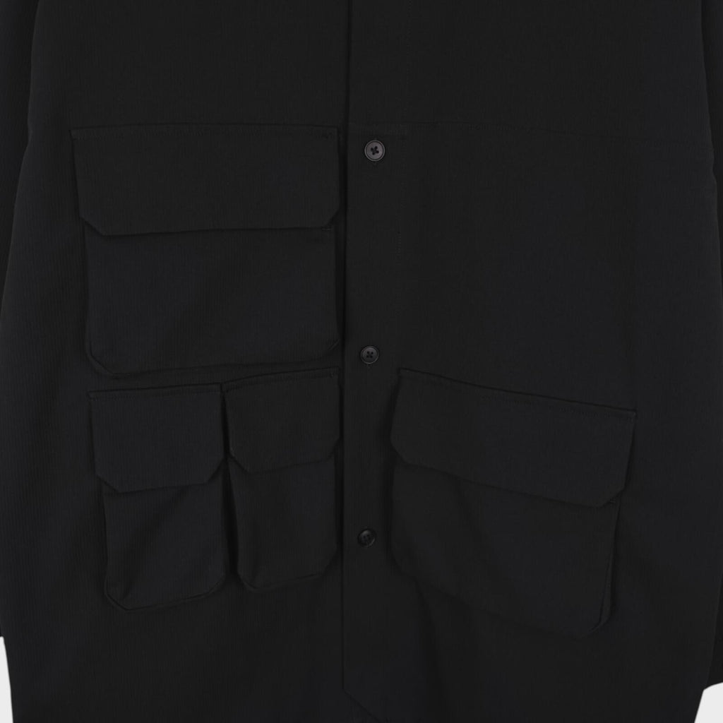 A+ TOKYO Men's Black Made in Japan Multi Pocket Utility Overshirt Jacket