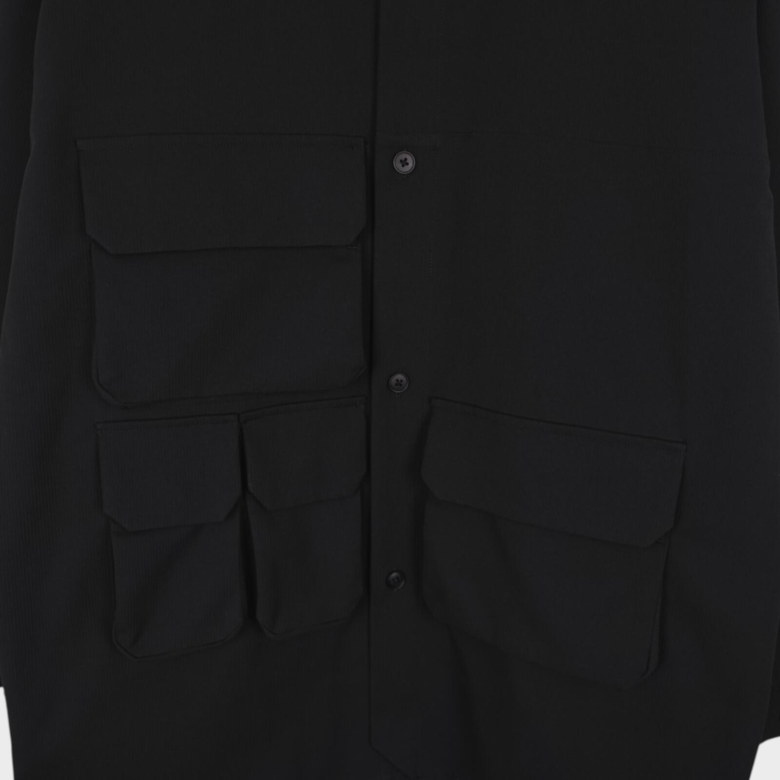 A+ TOKYO Men's Black Made in Japan Multi Pocket Utility Overshirt Jacket