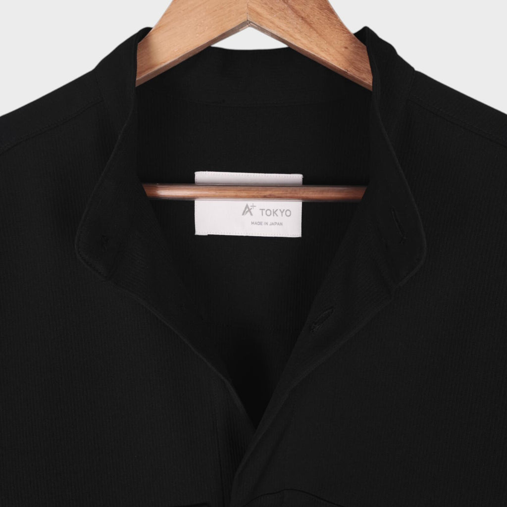 A+ TOKYO Men's Black Made in Japan Multi Pocket Utility Overshirt Jacket