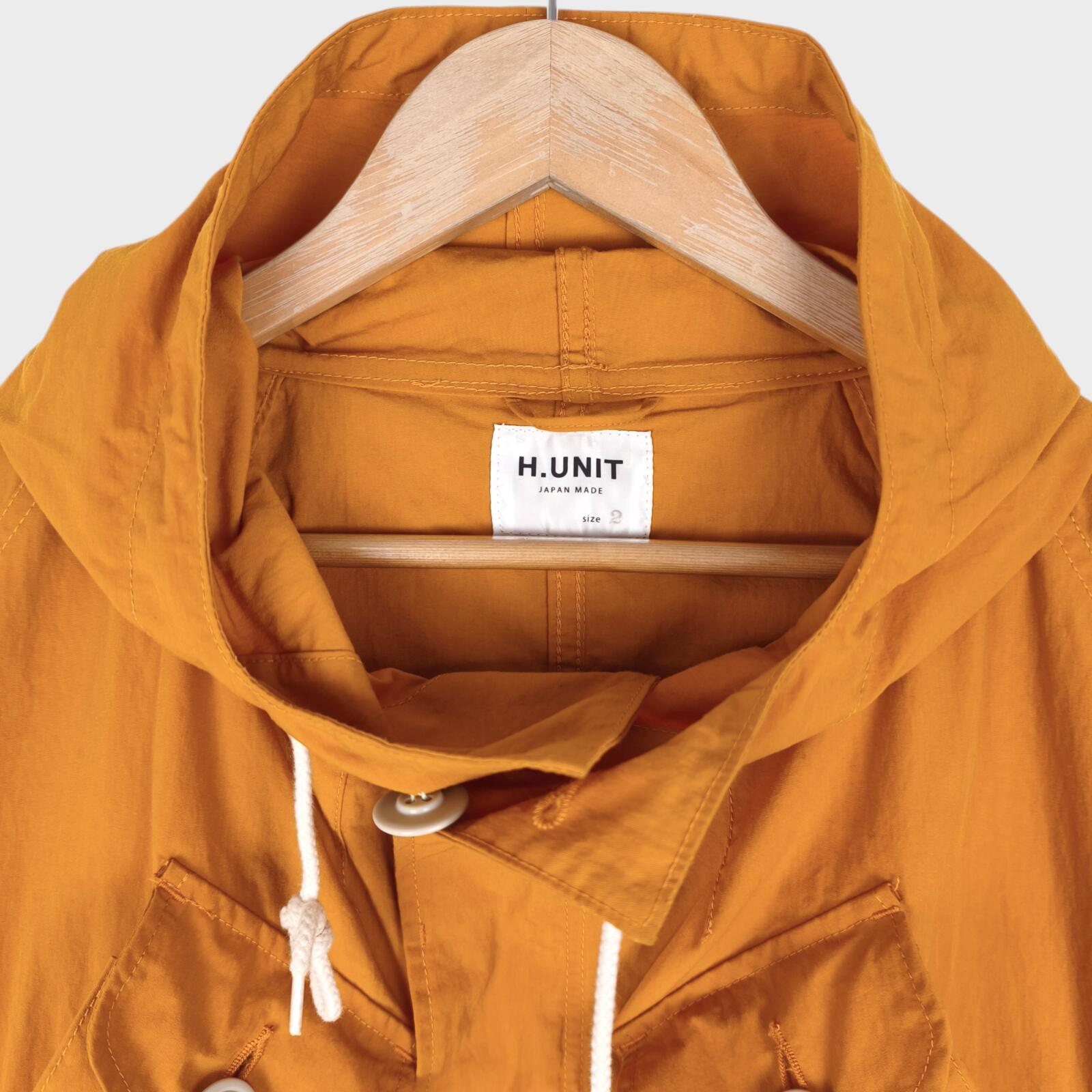 H.UNIT Men's Made in Japan Orange Nylon Combat Mountain Parka Jacket