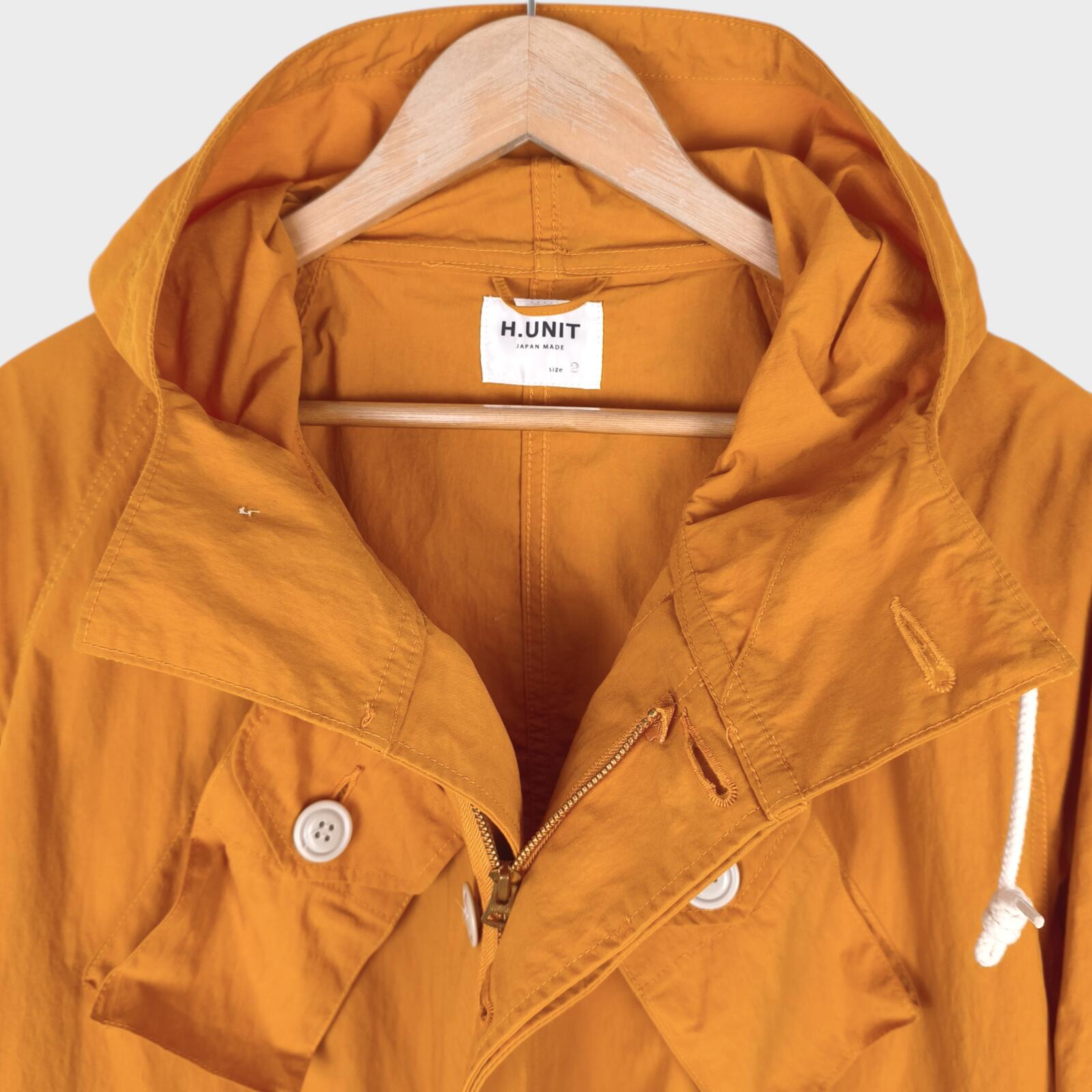 H.UNIT Men's Made in Japan Orange Nylon Combat Mountain Parka Jacket