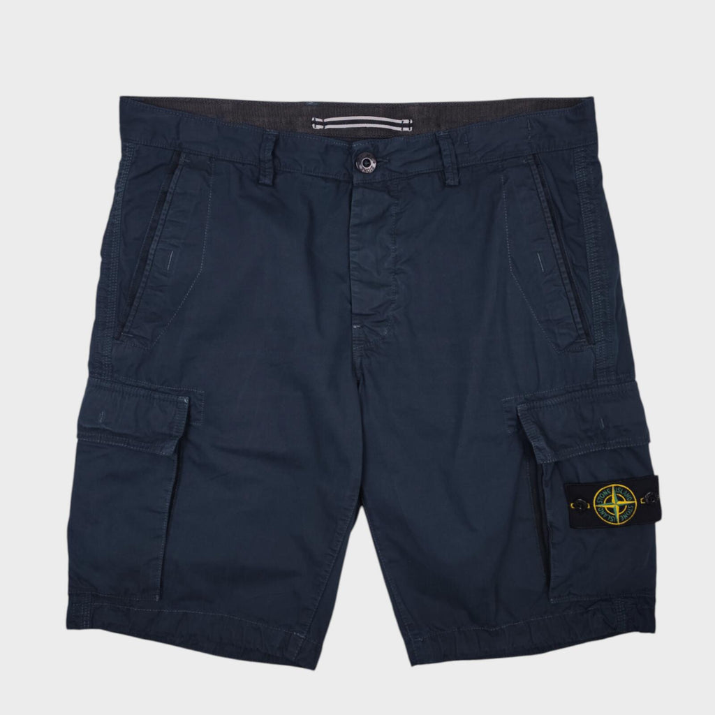 STONE ISLAND Men's Navy Blue Garment Dyed Detachable Badge Cargo Shorts
