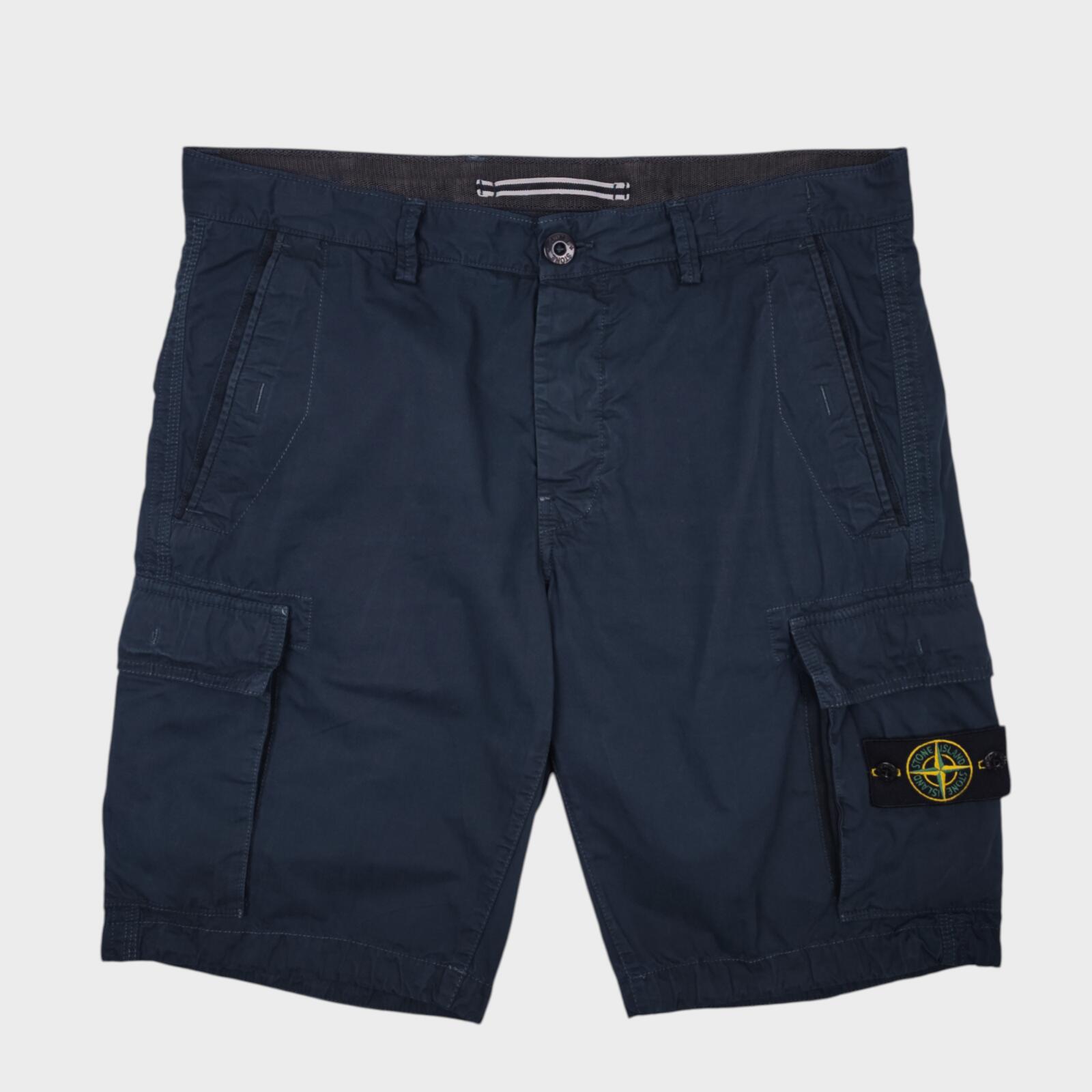 STONE ISLAND Men's Navy Blue Garment Dyed Detachable Badge Cargo Shorts