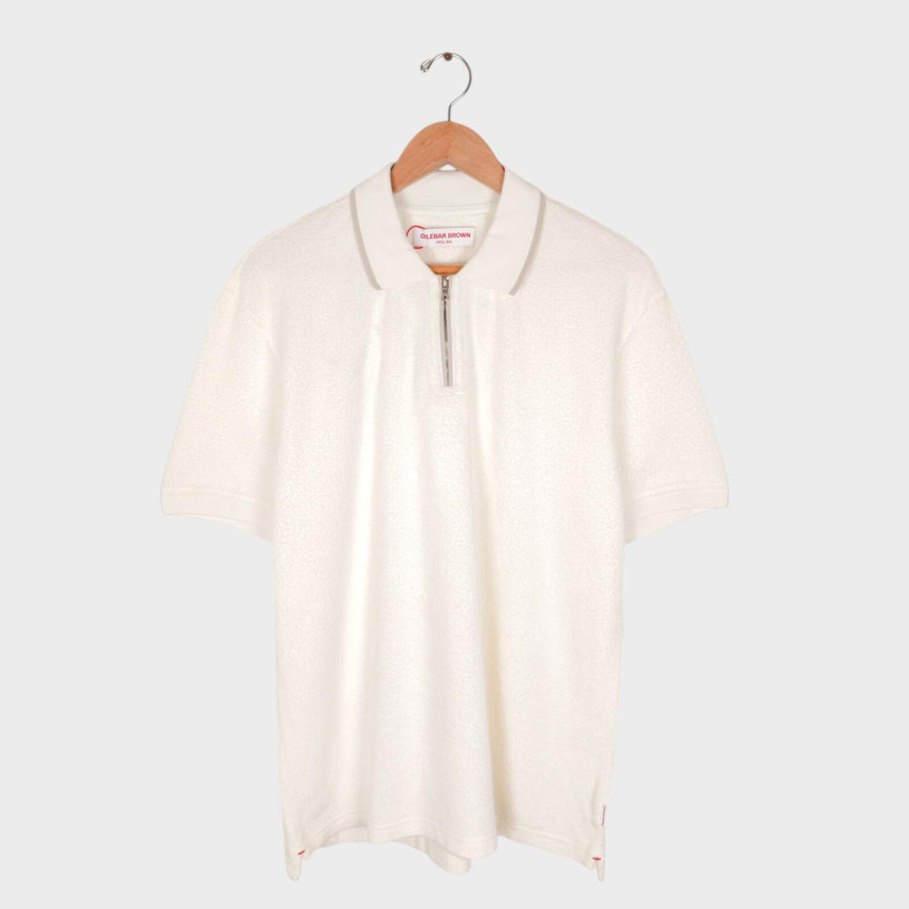 ORLEBAR BROWN Men's White Sand Jarrett Zip Towelling Polo Shirt