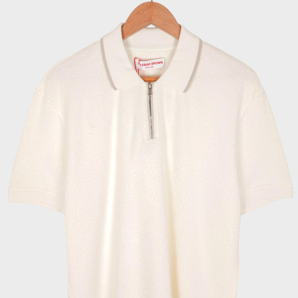 ORLEBAR BROWN Men's White Sand Jarrett Zip Towelling Polo Shirt