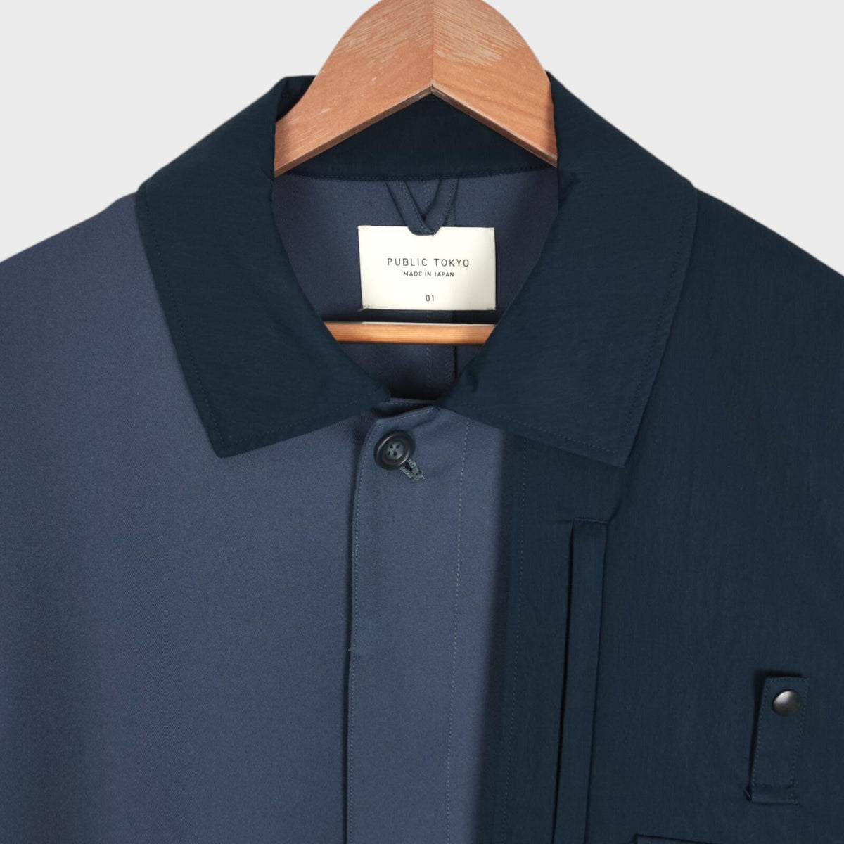 PUBLIC TOKYO Men's Slate Blue Made in Japan Multi Gun Flap Coat