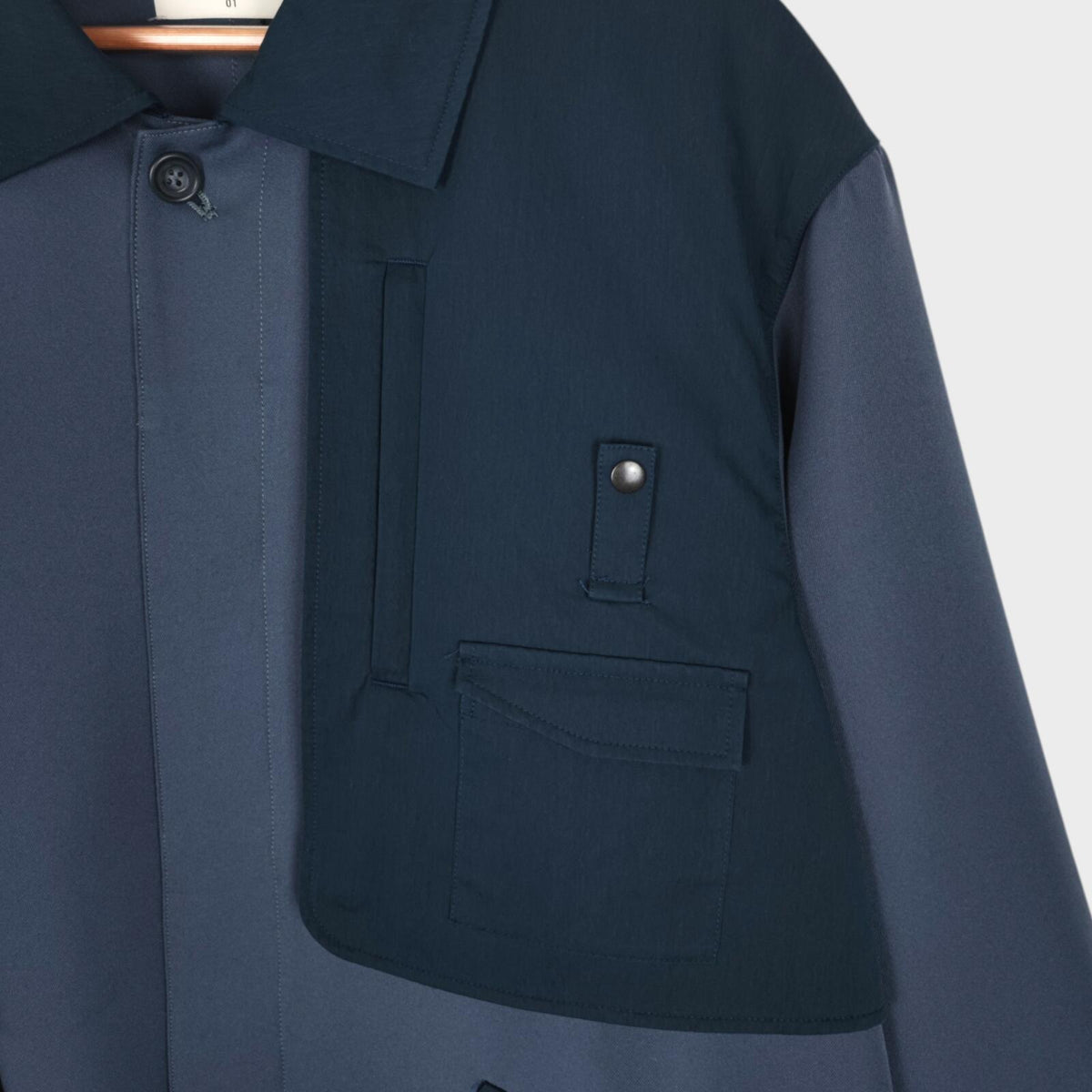 PUBLIC TOKYO Men's Slate Blue Made in Japan Multi Gun Flap Coat