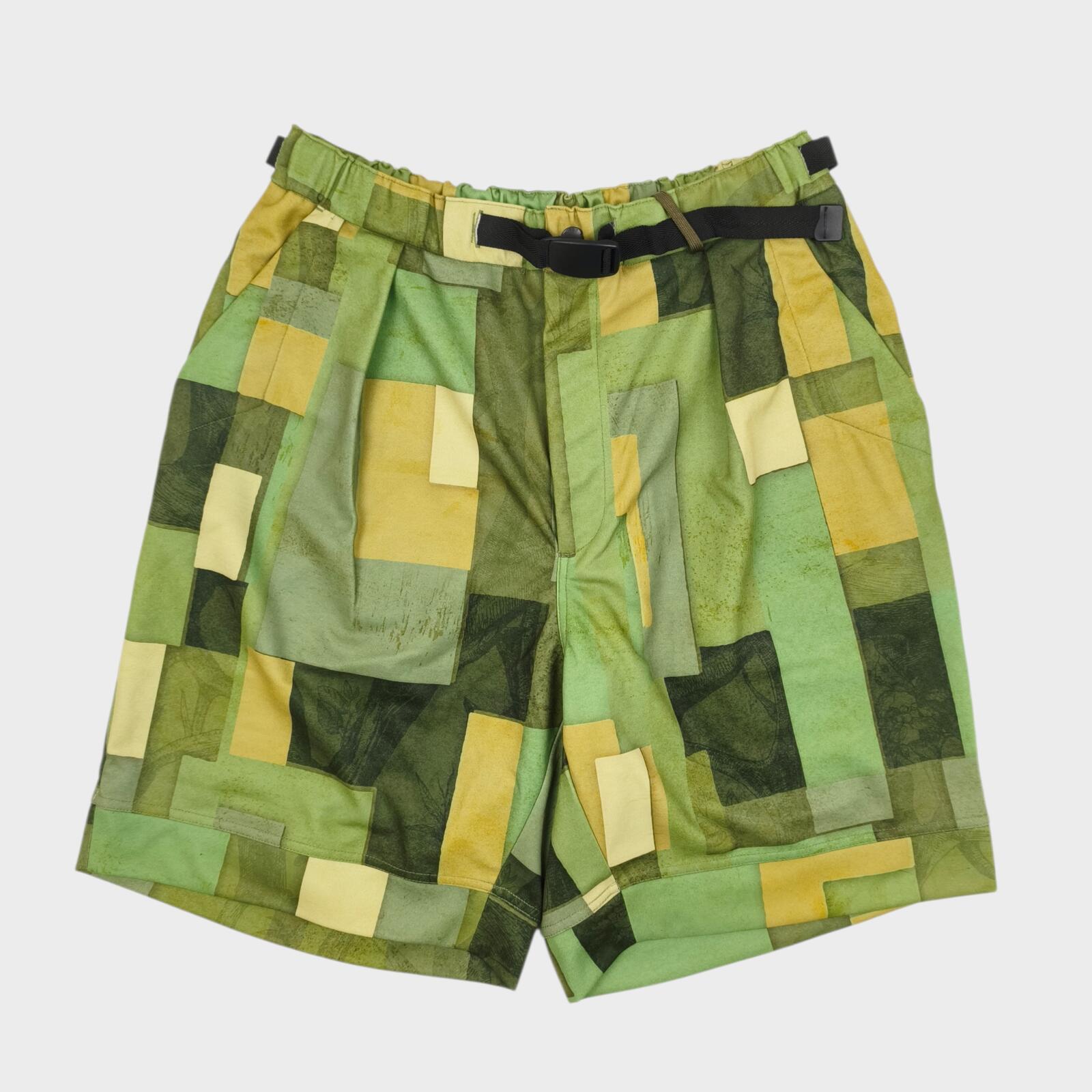 NORBIT BY HIROSHI NOZAWA Men's Green Geometric Print Aloha Shorts