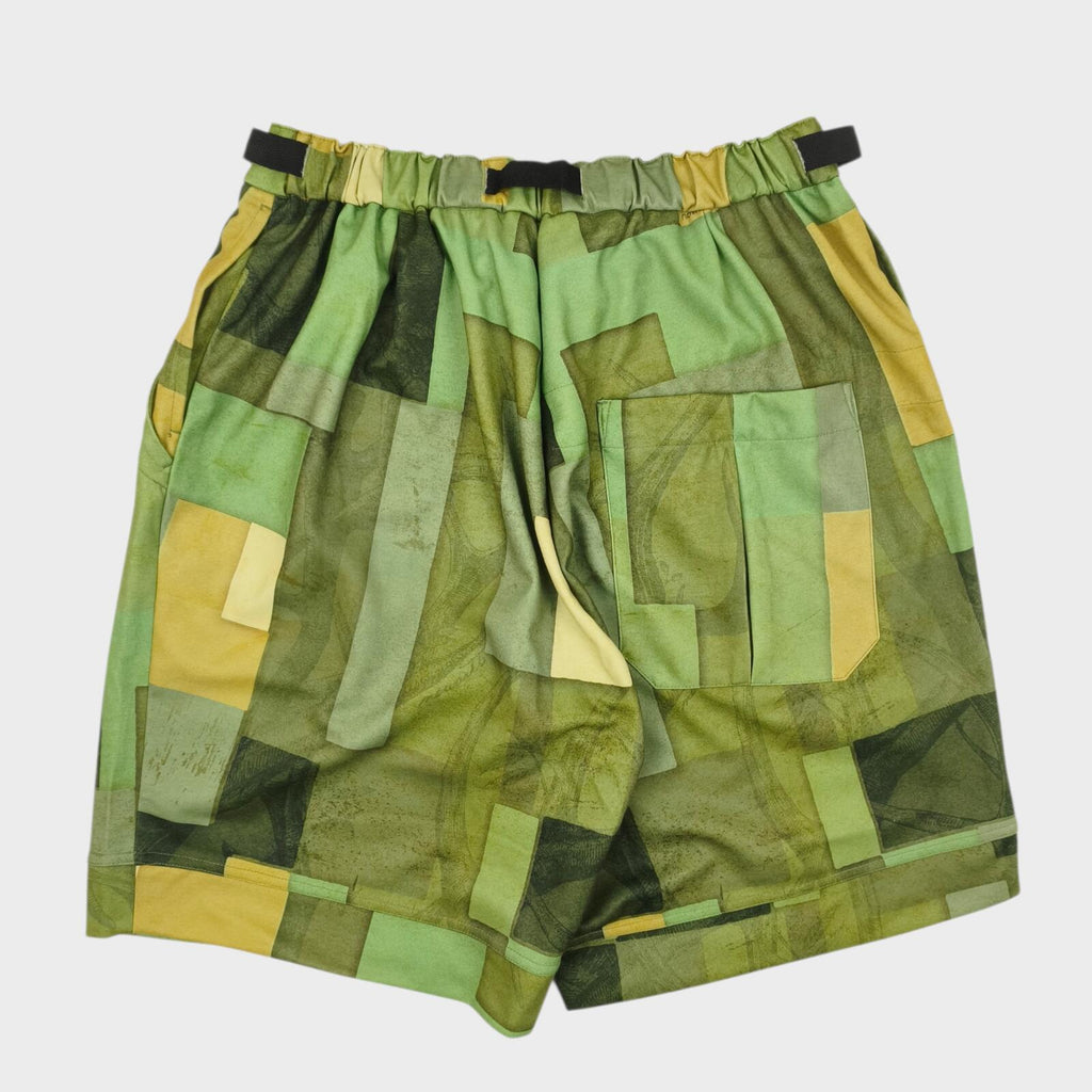 NORBIT BY HIROSHI NOZAWA Men's Green Geometric Print Aloha Shorts