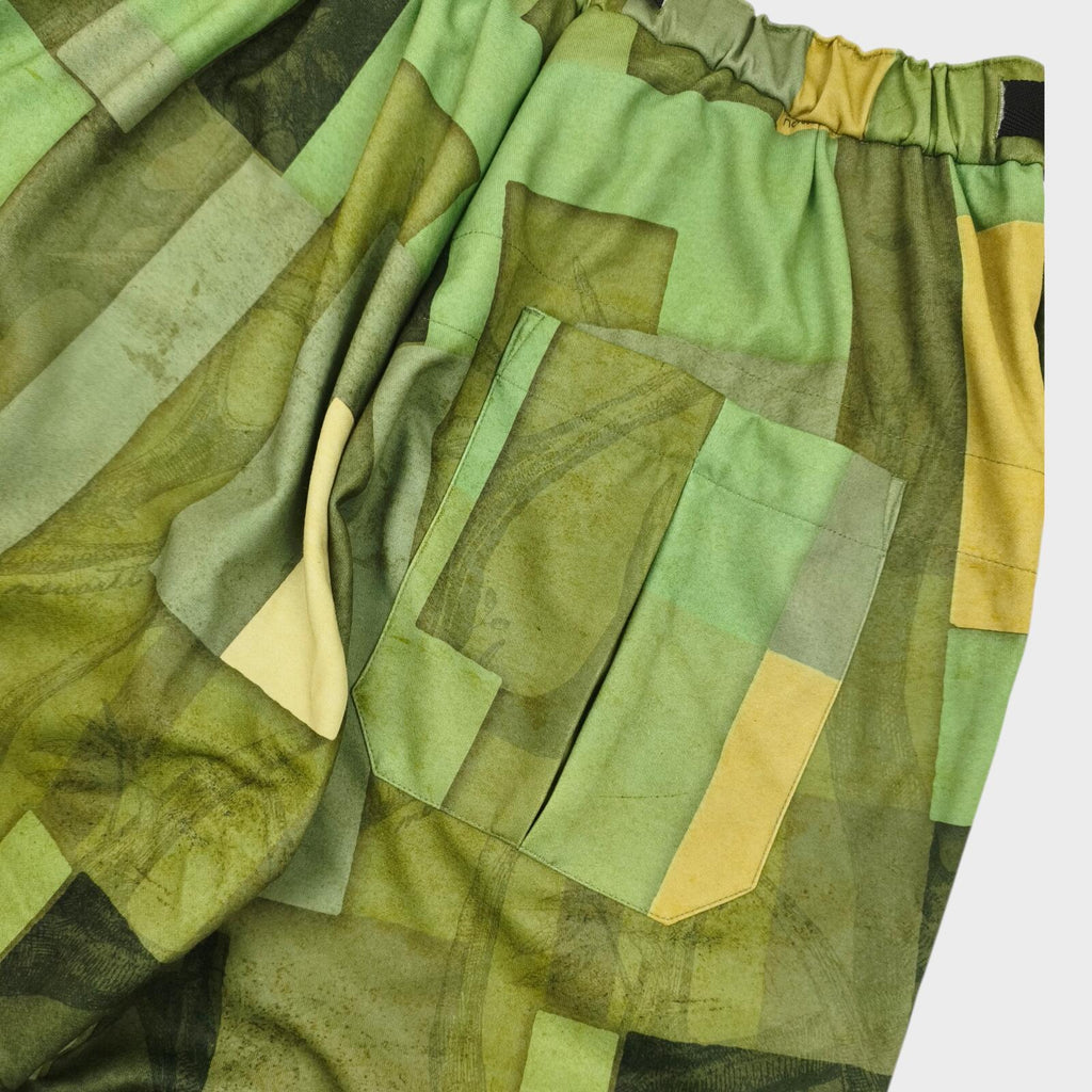 NORBIT BY HIROSHI NOZAWA Men's Green Geometric Print Aloha Shorts