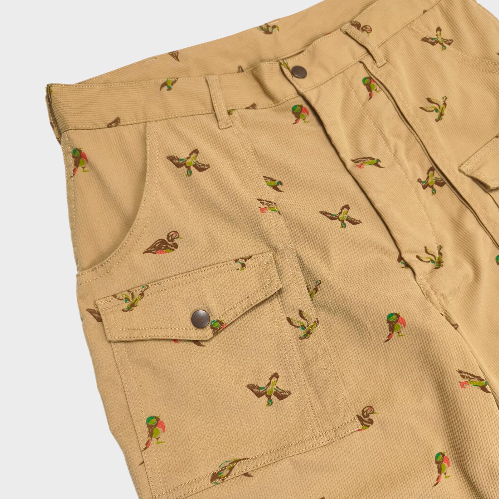 BEAMS PLUS Men's Beige Bird Print Corduroy Bush Cargo Trousers