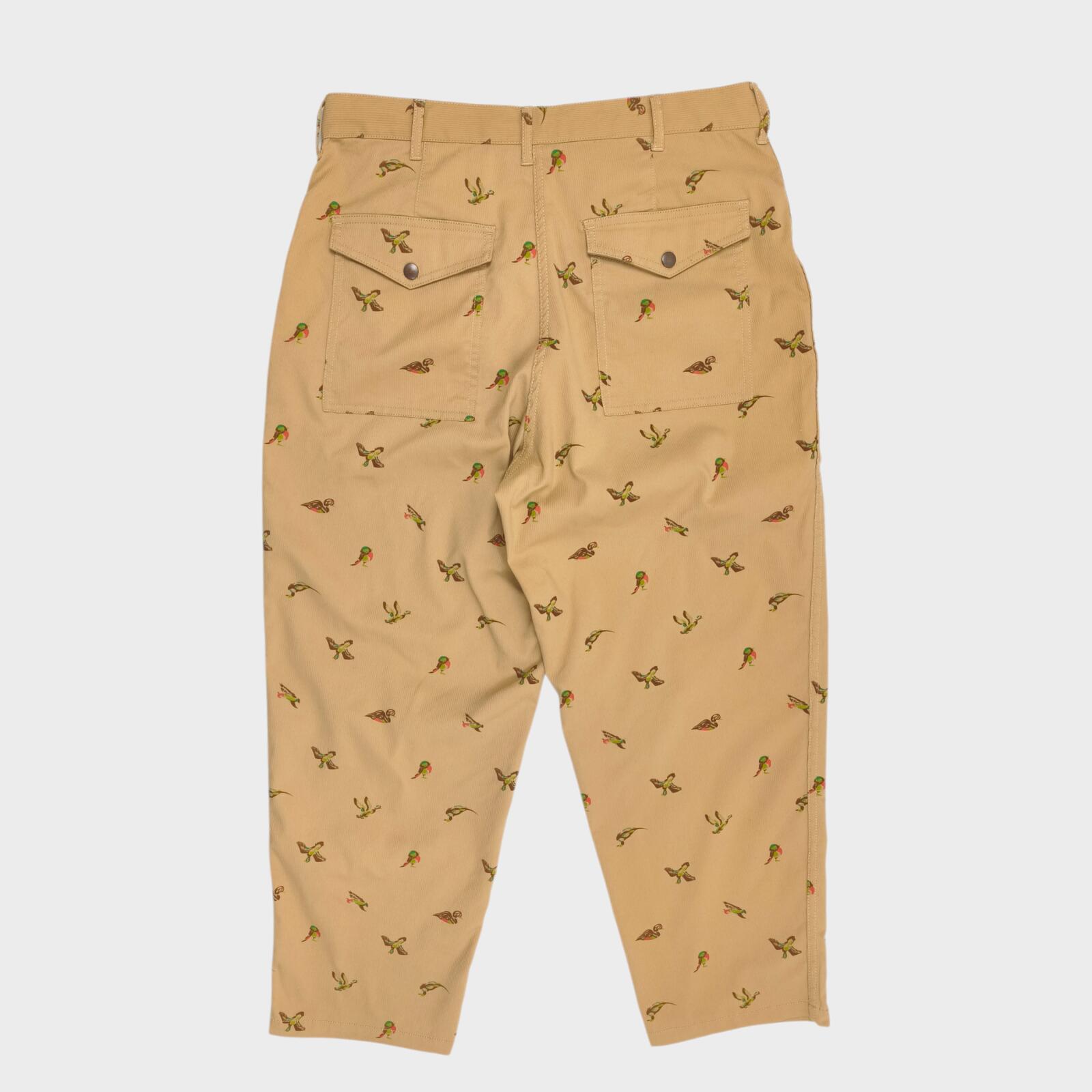 BEAMS PLUS Men's Beige Bird Print Corduroy Bush Cargo Trousers