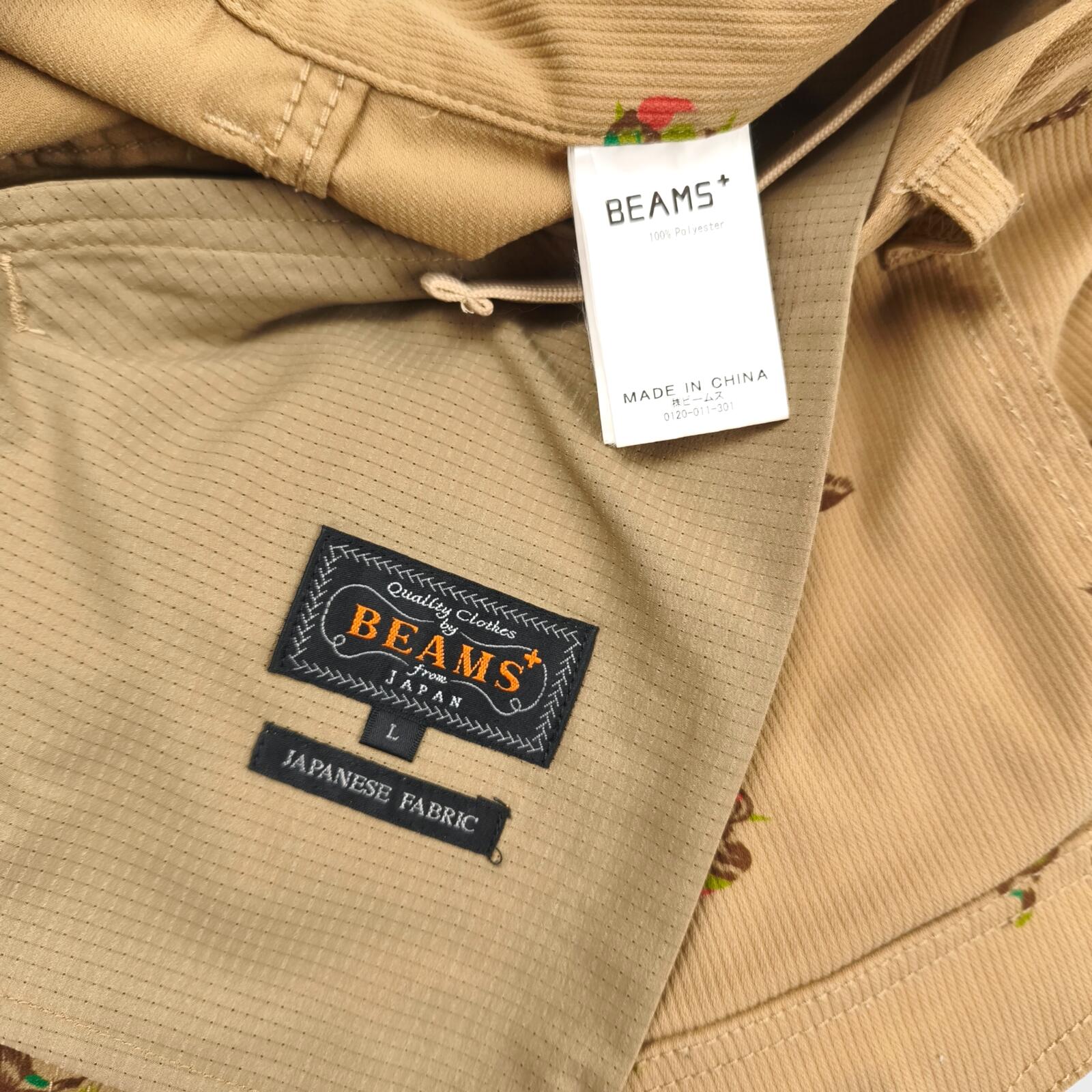 BEAMS PLUS Men's Beige Bird Print Corduroy Bush Cargo Trousers