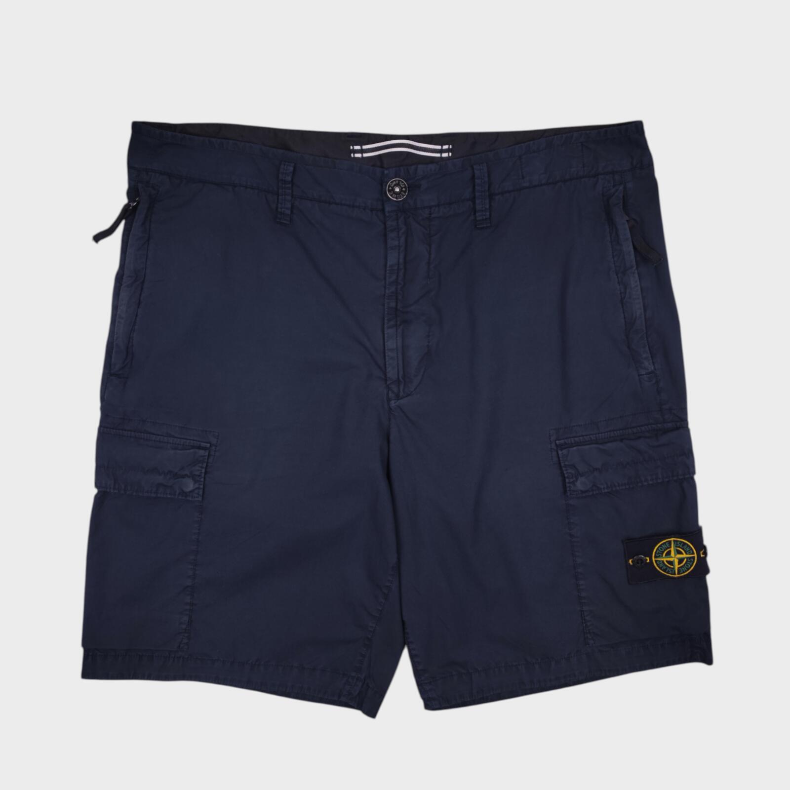 STONE ISLAND Men's Navy Blue Garment Dyed Detachable Badge Cargo Shorts