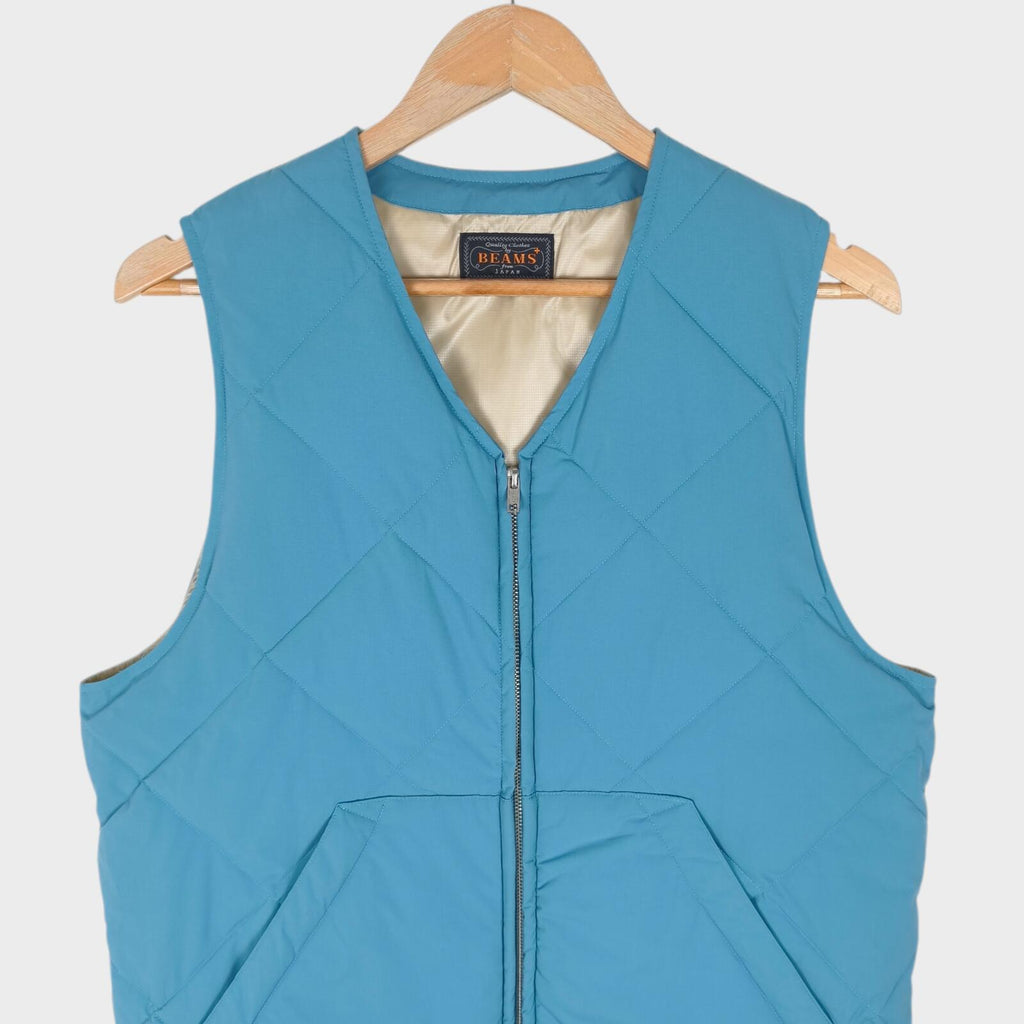 BEAMS PLUS Men's Blue Lightweight Quilted Primaloft Gilet