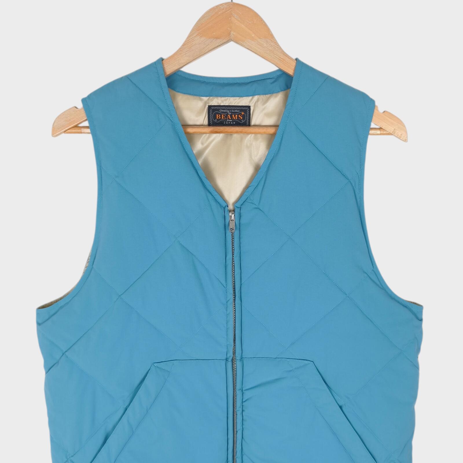 BEAMS PLUS Men's Blue Lightweight Quilted Primaloft Gilet