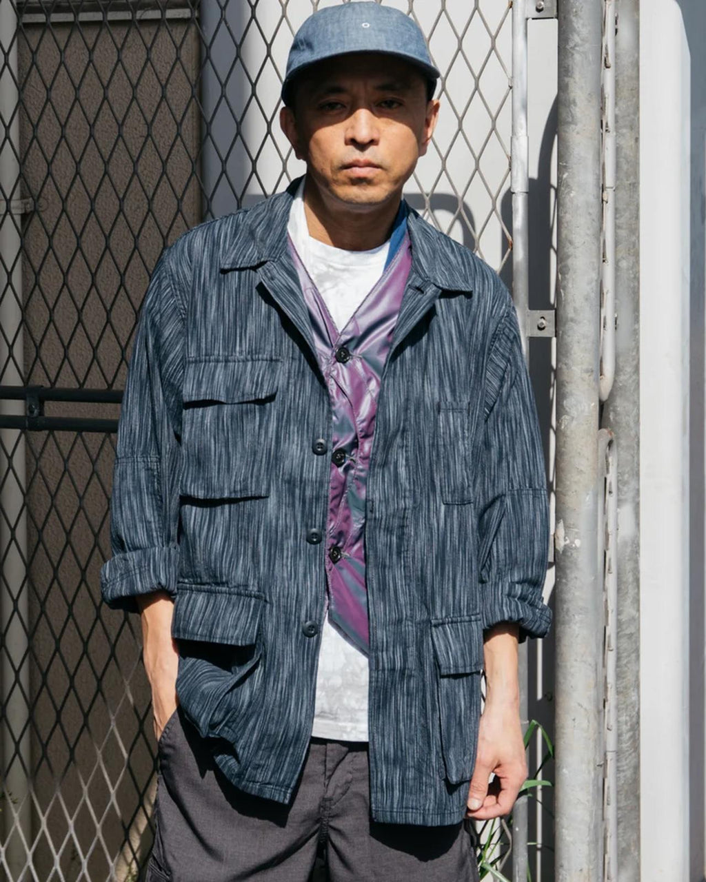 POST OVERALLS Men's Made in Japan Indigo Blue Ikat BDU-R Chore Jacket