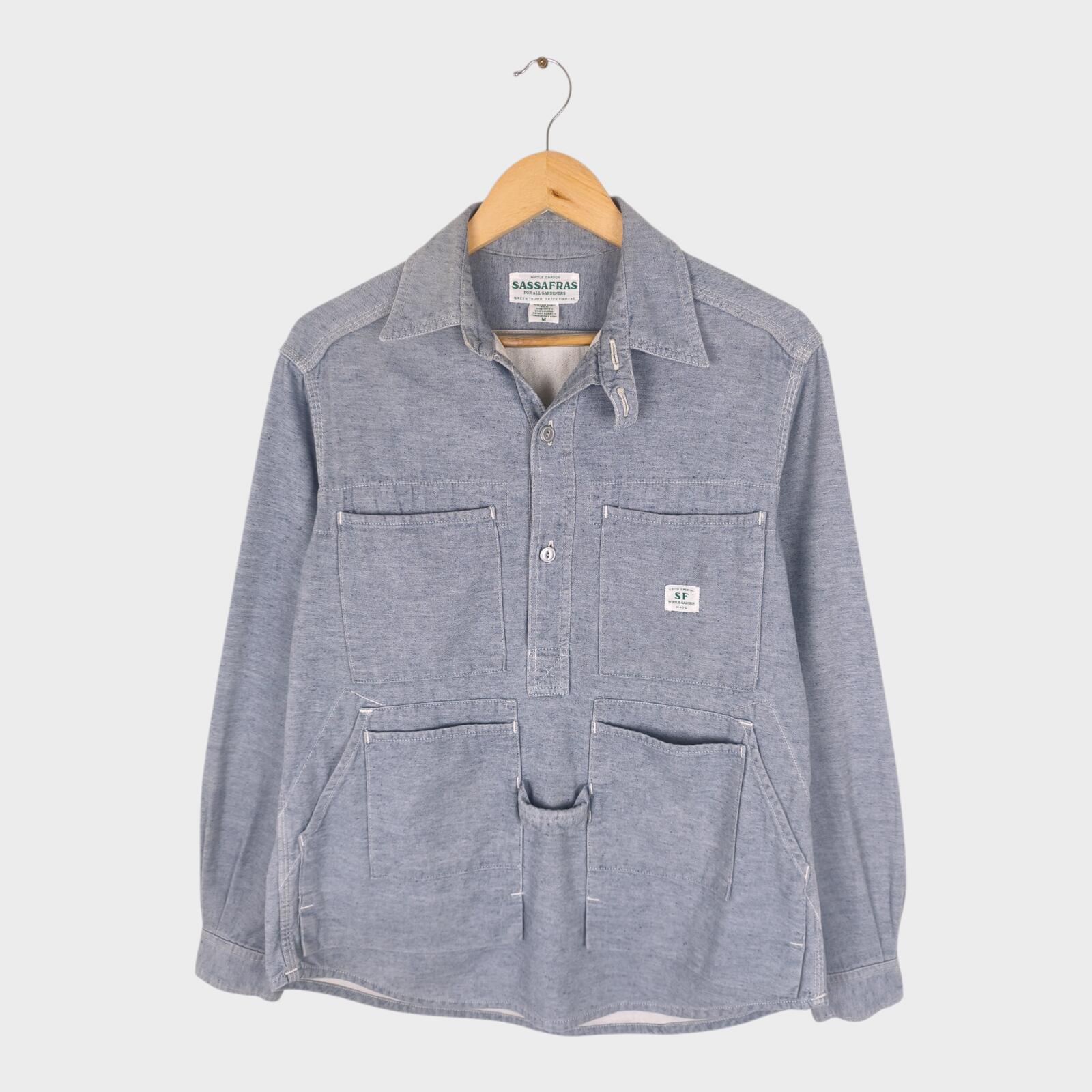 SASSAFRAS Men's Made in Japan Light Blue Utility Overshirt