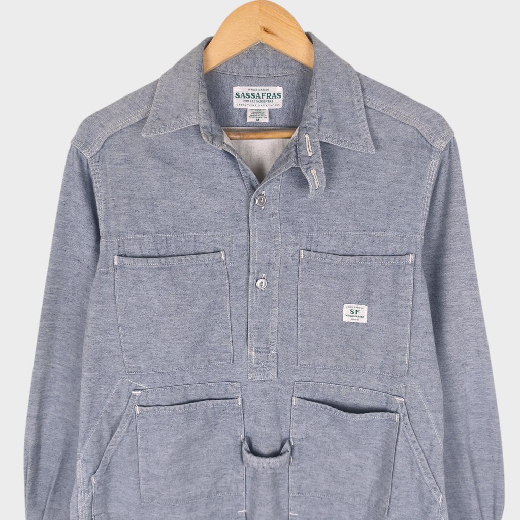 SASSAFRAS Men's Made in Japan Light Blue Utility Overshirt
