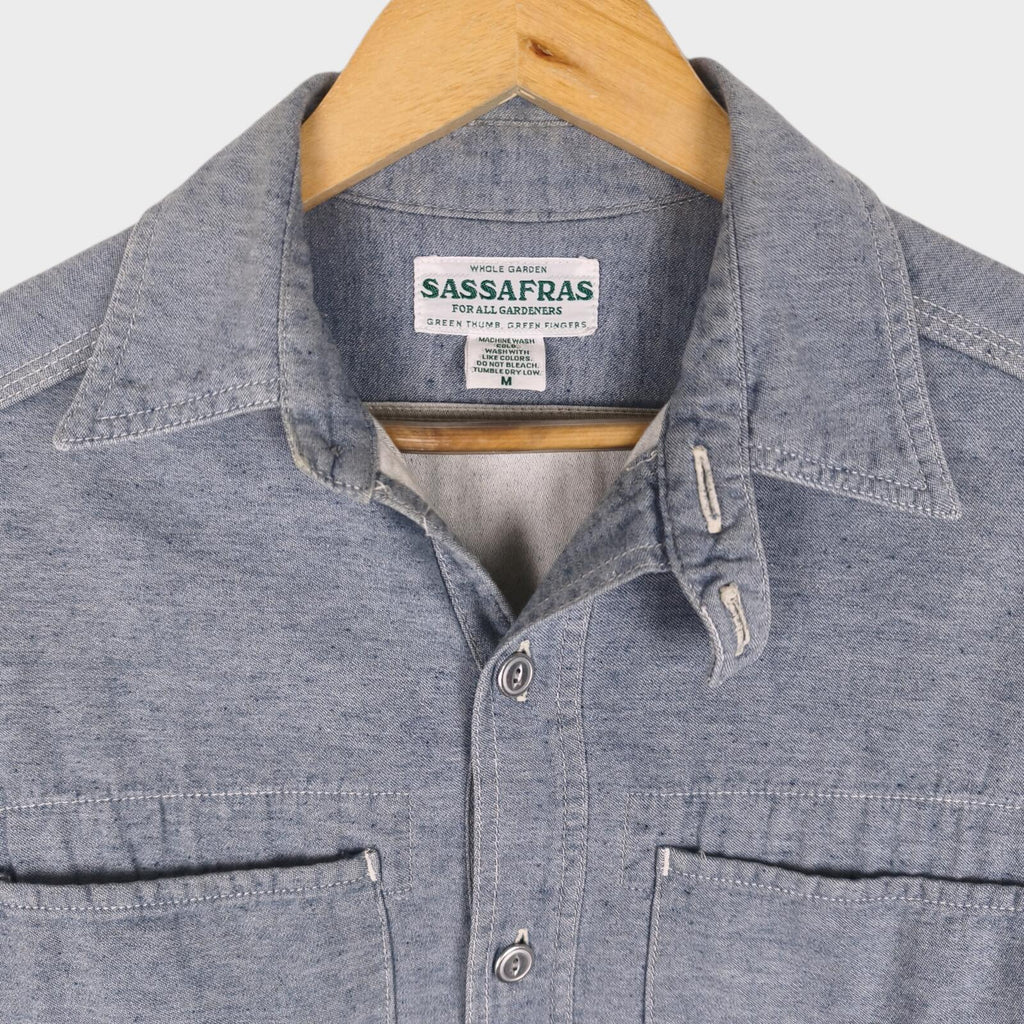 SASSAFRAS Men's Made in Japan Light Blue Utility Overshirt