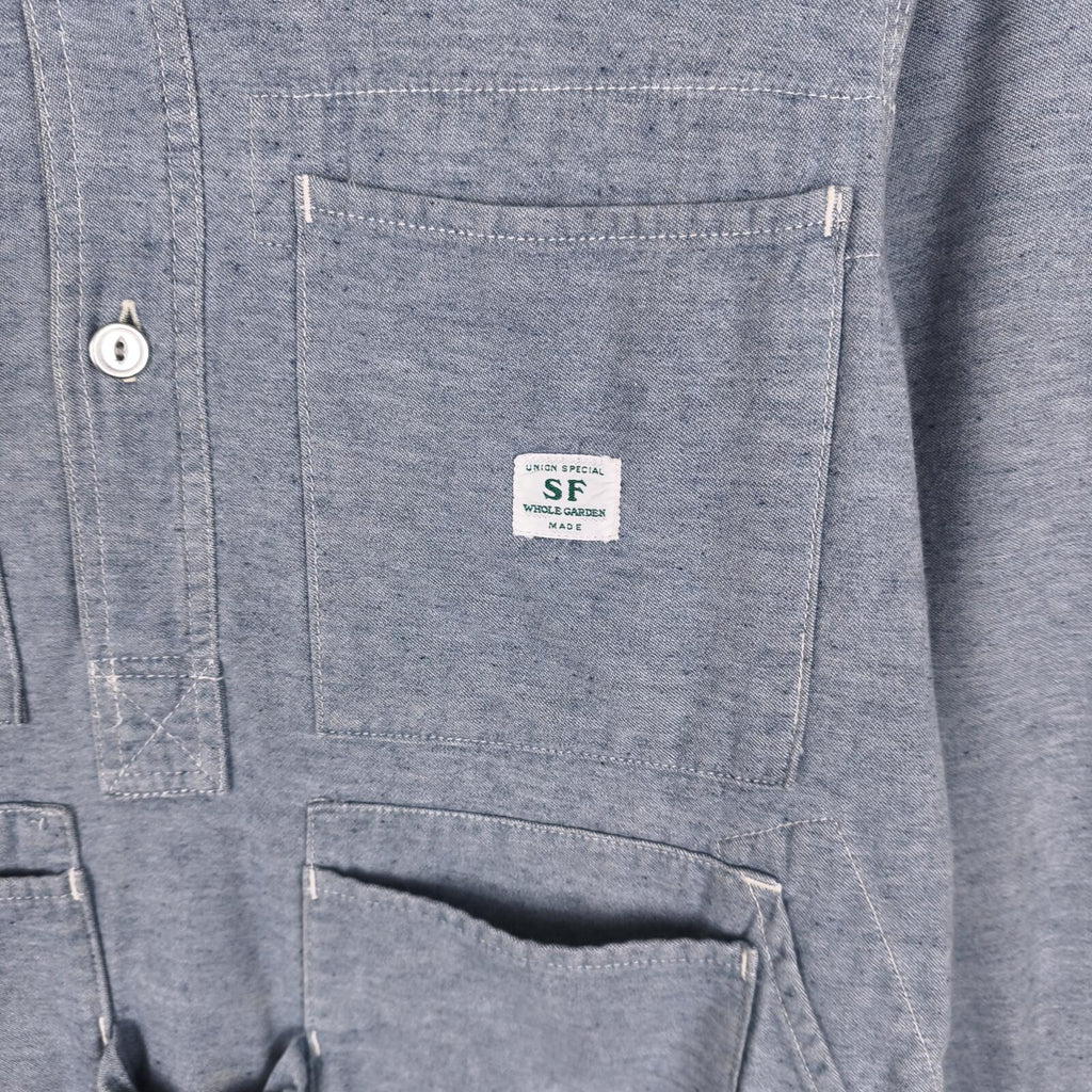SASSAFRAS Men's Made in Japan Light Blue Utility Overshirt