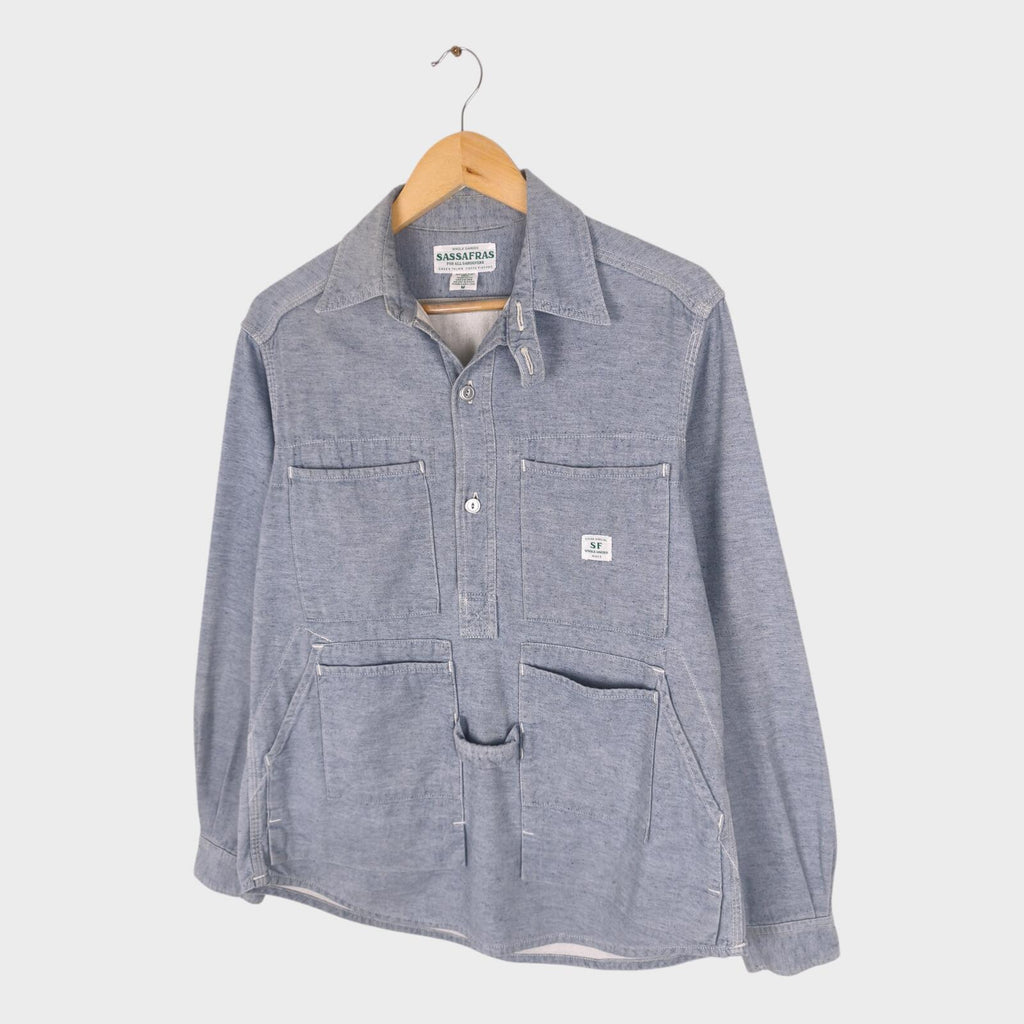 SASSAFRAS Men's Made in Japan Light Blue Utility Overshirt