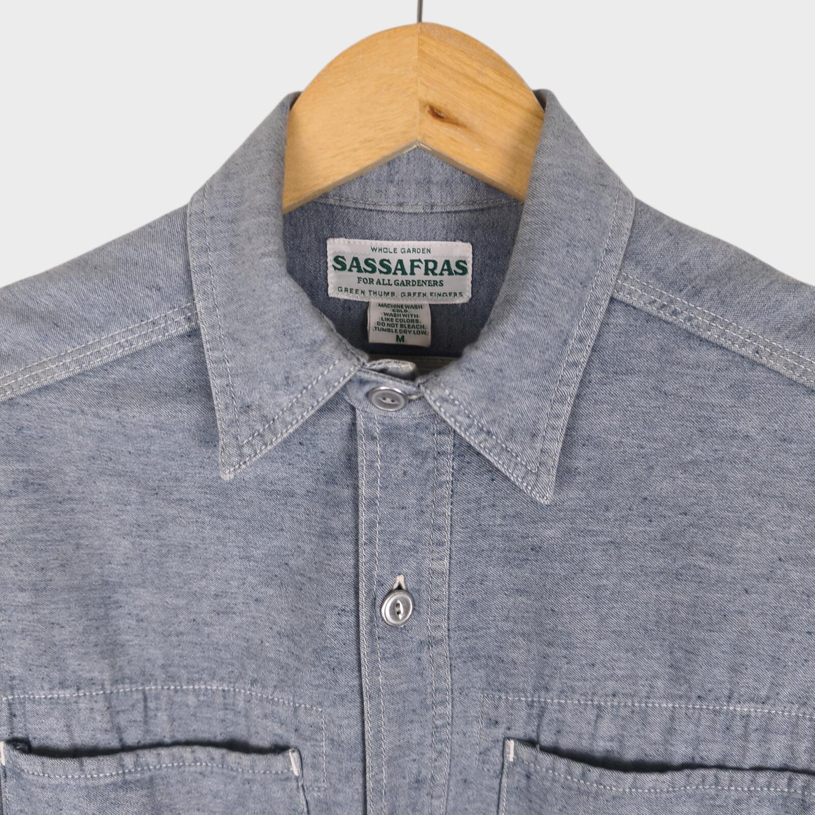 SASSAFRAS Men's Made in Japan Light Blue Utility Overshirt