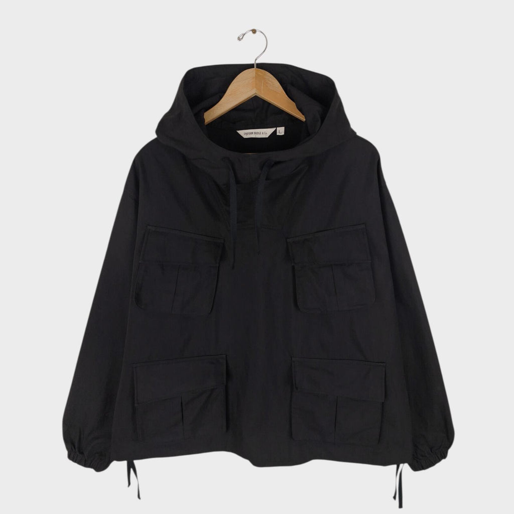 UNIFORM BRIDGE Men's Black Cotton Blend Military Fatigue Hooded Smock Jacket