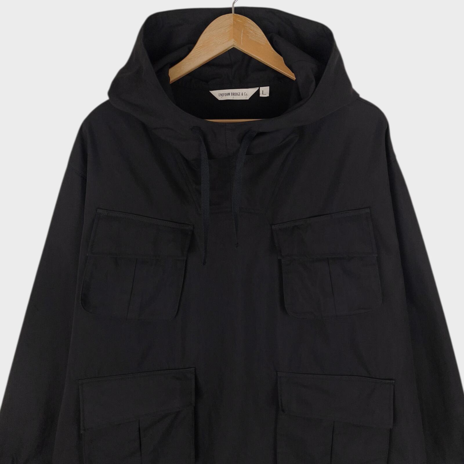 UNIFORM BRIDGE Men's Black Cotton Blend Military Fatigue Hooded Smock Jacket