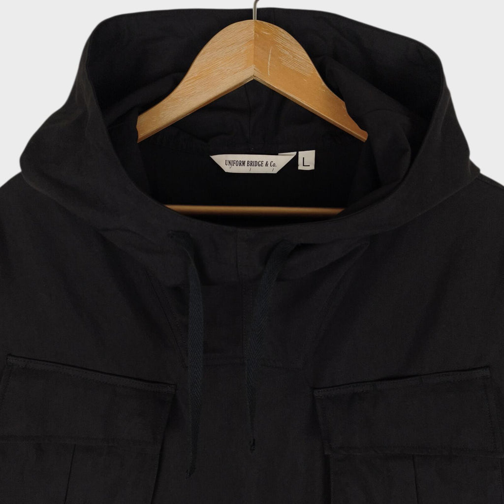 UNIFORM BRIDGE Men's Black Cotton Blend Military Fatigue Hooded Smock Jacket