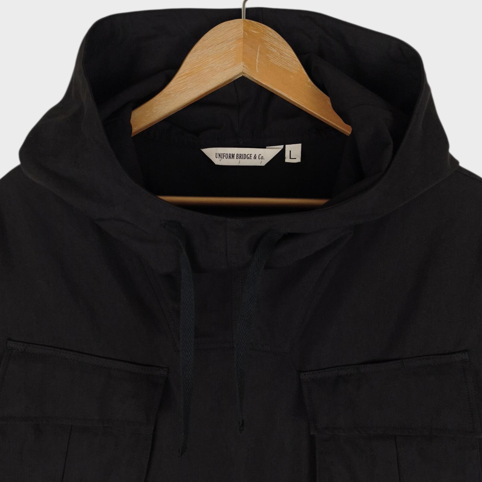 UNIFORM BRIDGE Men's Black Cotton Blend Military Fatigue Hooded Smock Jacket