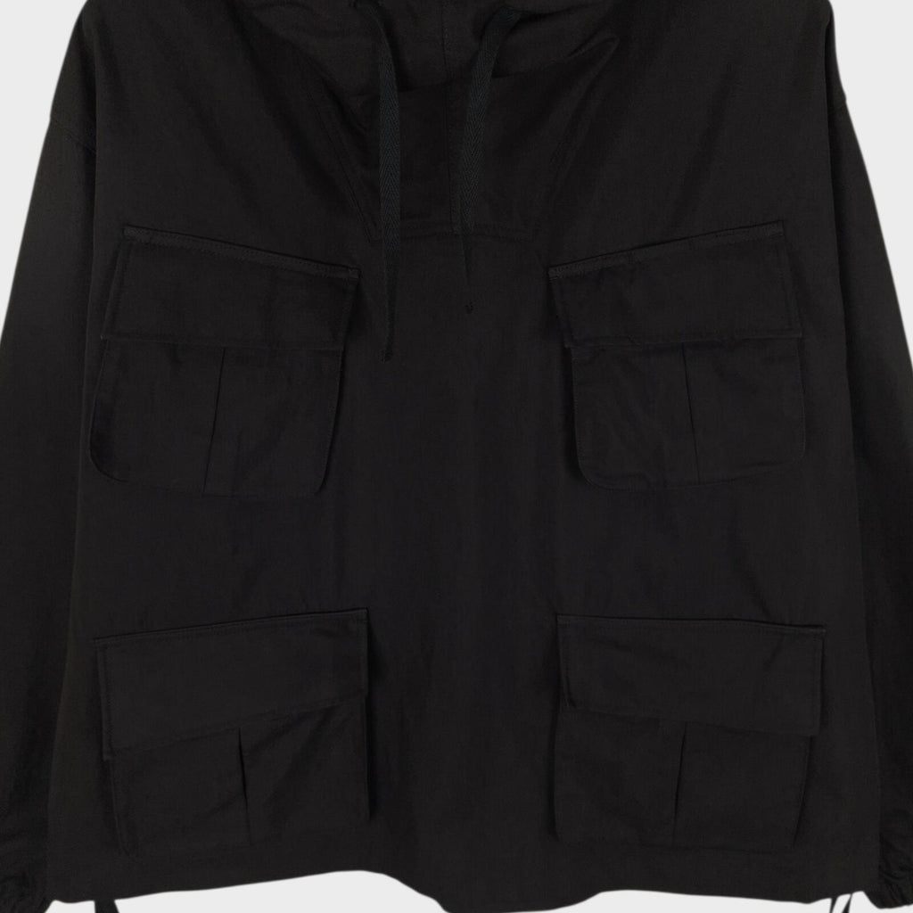 UNIFORM BRIDGE Men's Black Cotton Blend Military Fatigue Hooded Smock Jacket