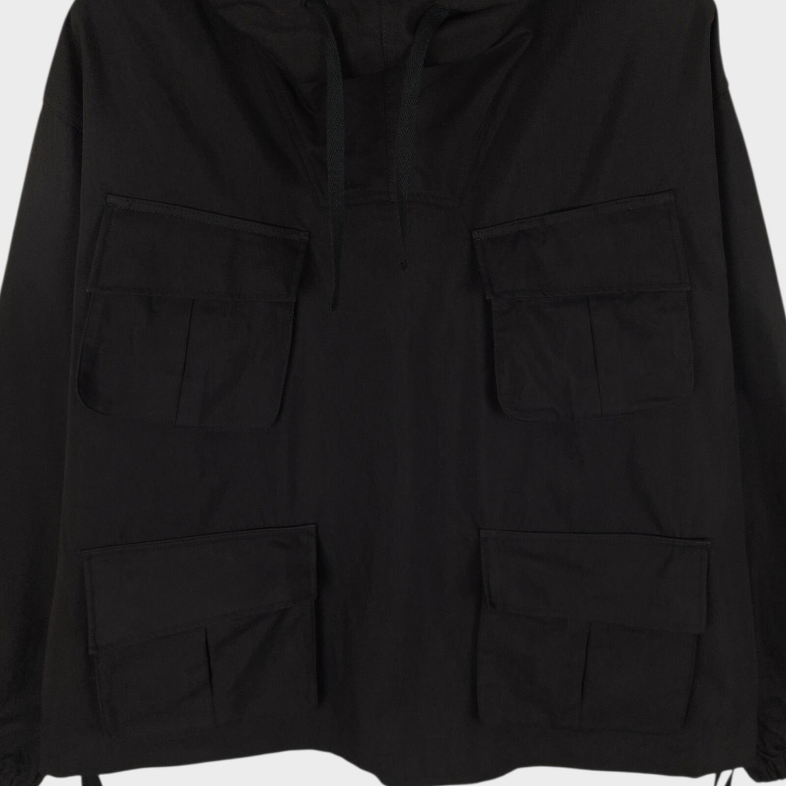 UNIFORM BRIDGE Men's Black Cotton Blend Military Fatigue Hooded Smock Jacket