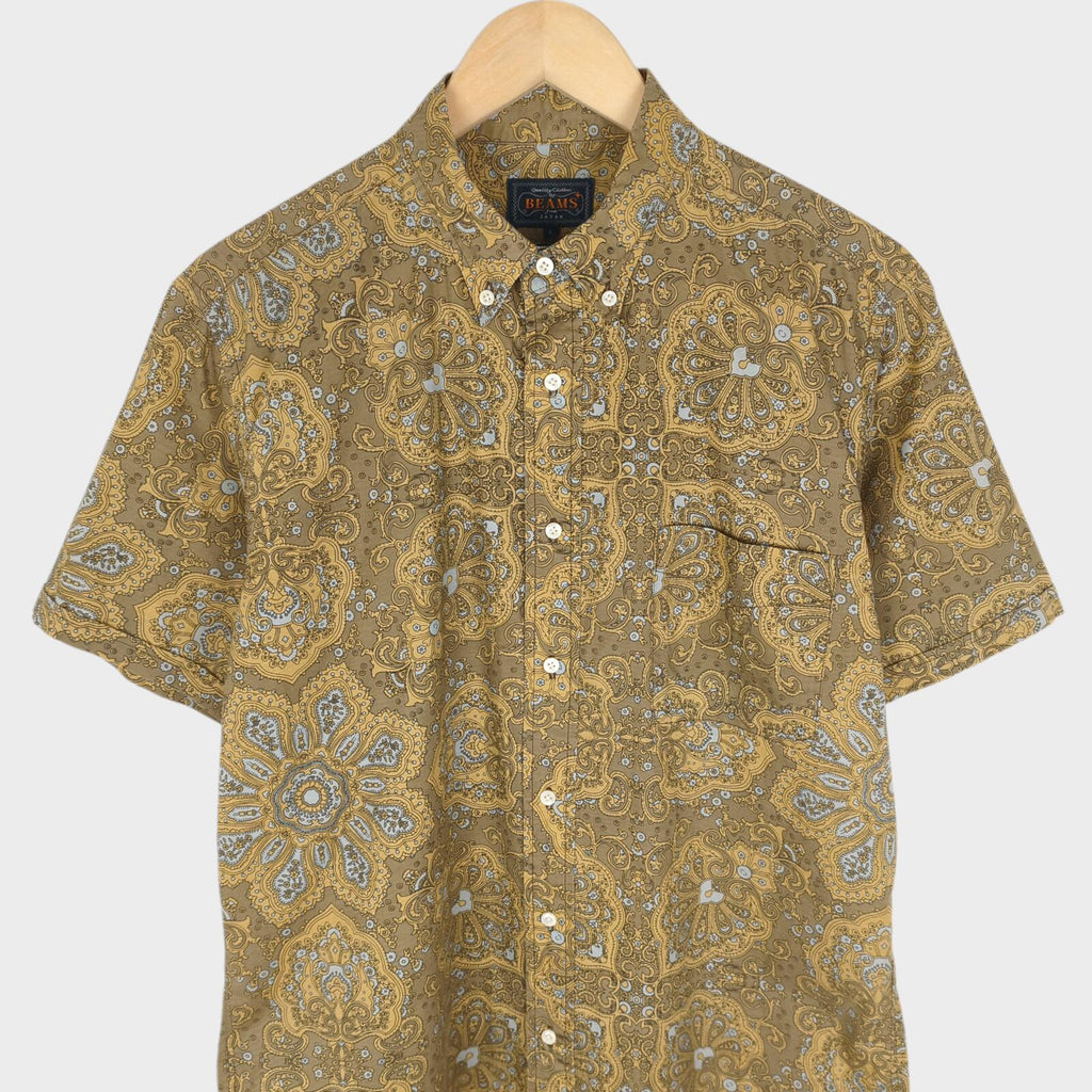 BEAMS PLUS Men's Paisley Print Button Down Collar Vacation Shirt
