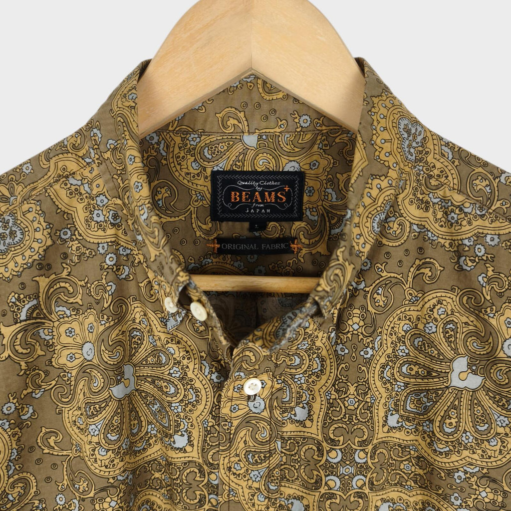 BEAMS PLUS Men's Paisley Print Button Down Collar Vacation Shirt