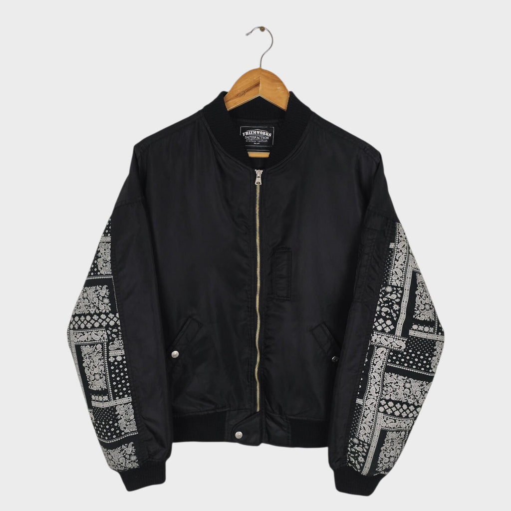FRIZMWORKS Men's Black Paisley MA-1 Flight Bomber Jacket