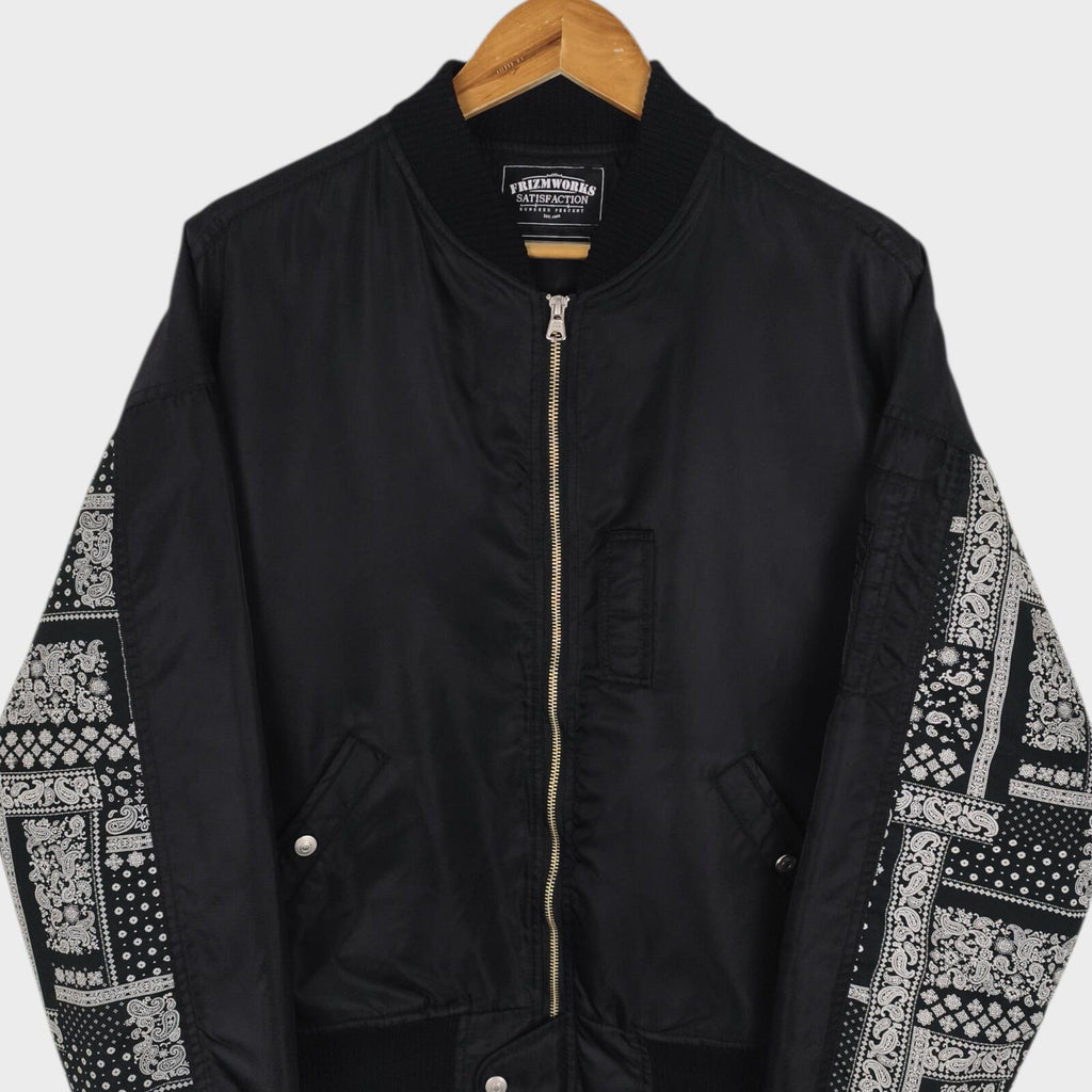 FRIZMWORKS Men's Black Paisley MA-1 Flight Bomber Jacket
