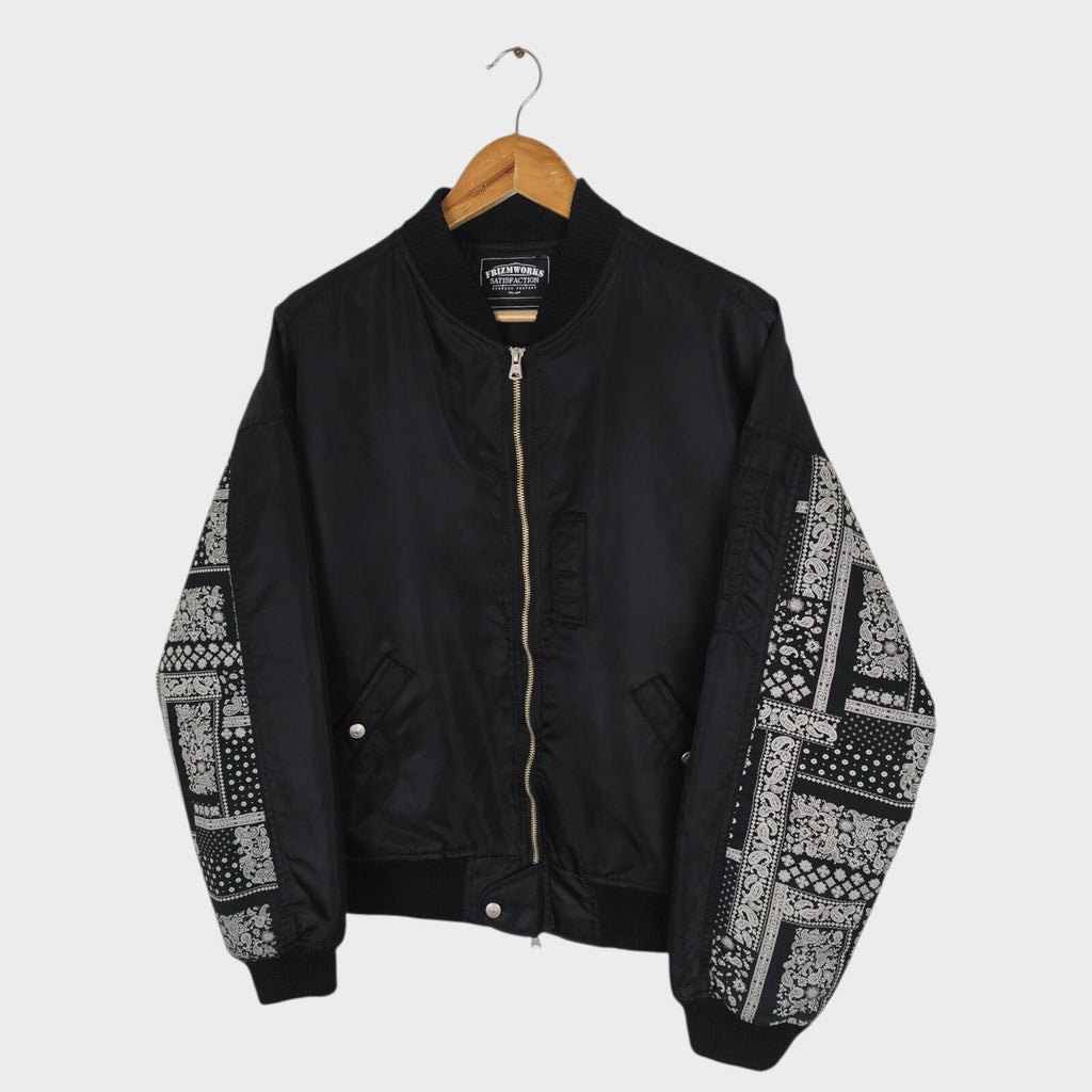 FRIZMWORKS Men's Black Paisley MA-1 Flight Bomber Jacket