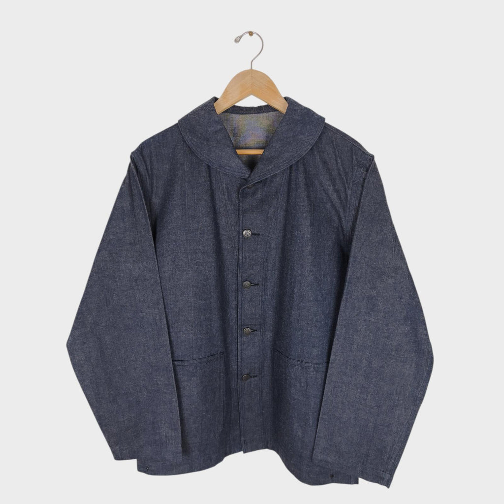 BUZZ RICKSON Men's Made in Japan WW2 USN Blue Denim Shawl Collar Chore Jacket