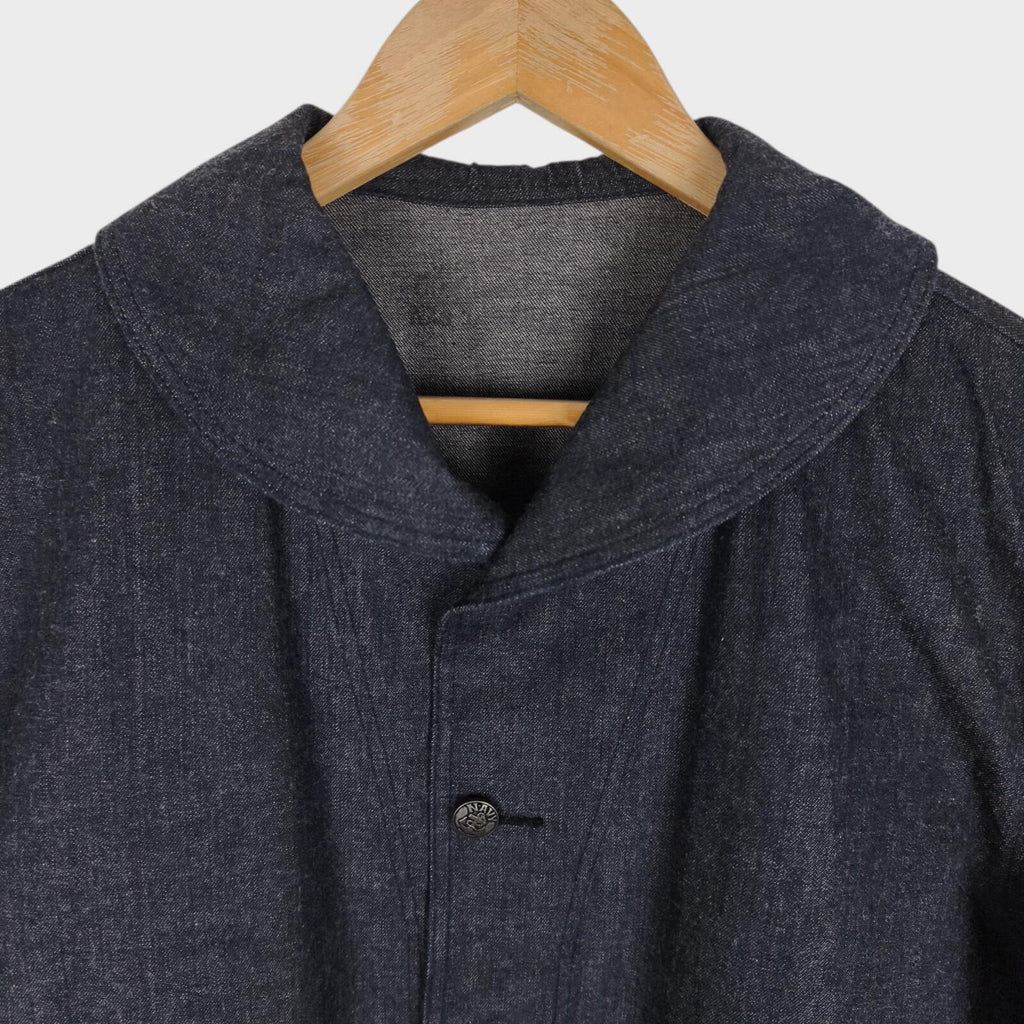 BUZZ RICKSON Men's Made in Japan WW2 USN Blue Denim Shawl Collar Chore Jacket