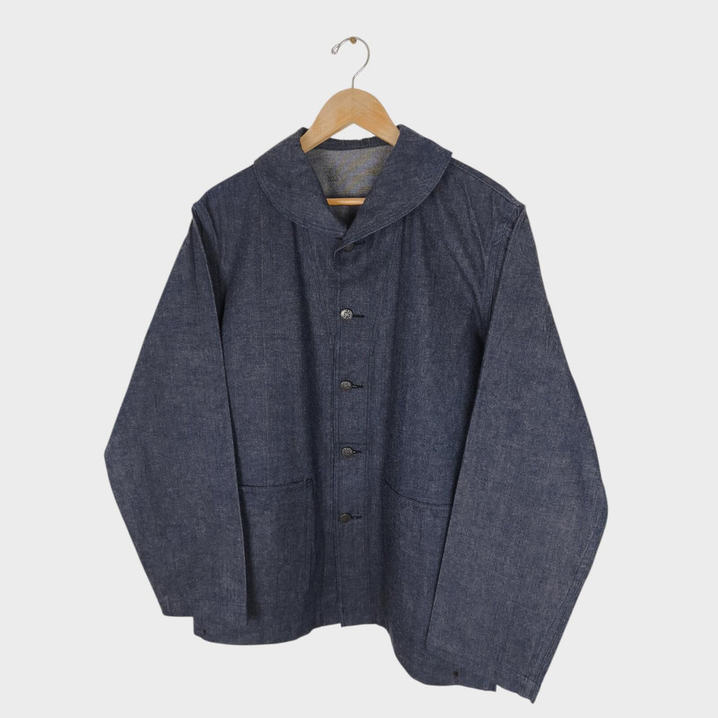 BUZZ RICKSON Men's Made in Japan WW2 USN Blue Denim Shawl Collar Chore Jacket