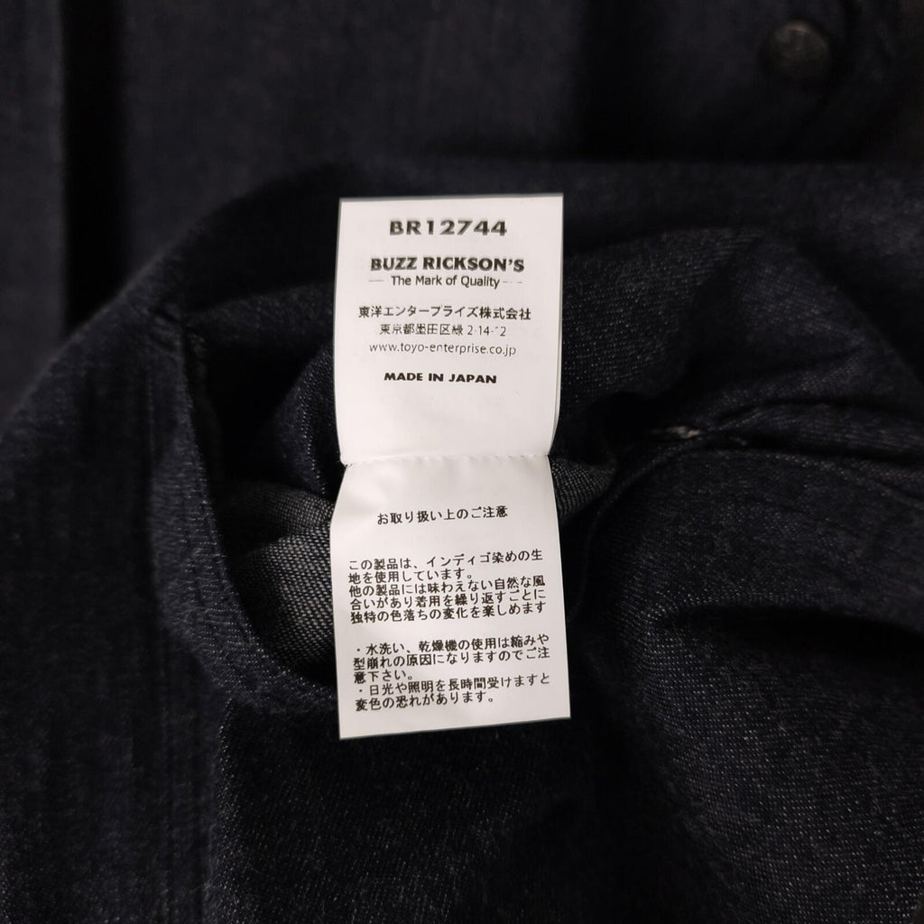 BUZZ RICKSON Men's Made in Japan WW2 USN Blue Denim Shawl Collar Chore Jacket