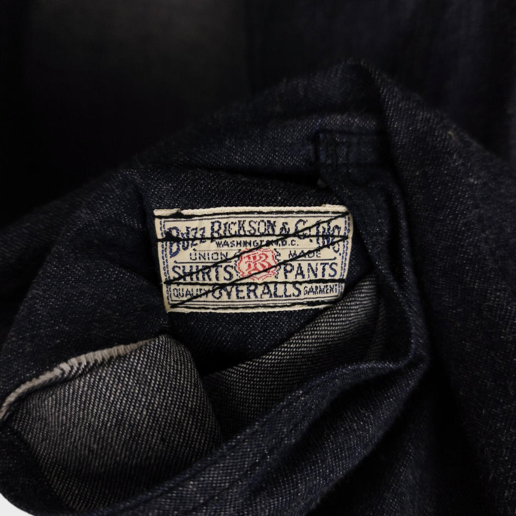BUZZ RICKSON Men's Made in Japan WW2 USN Blue Denim Shawl Collar Chore Jacket