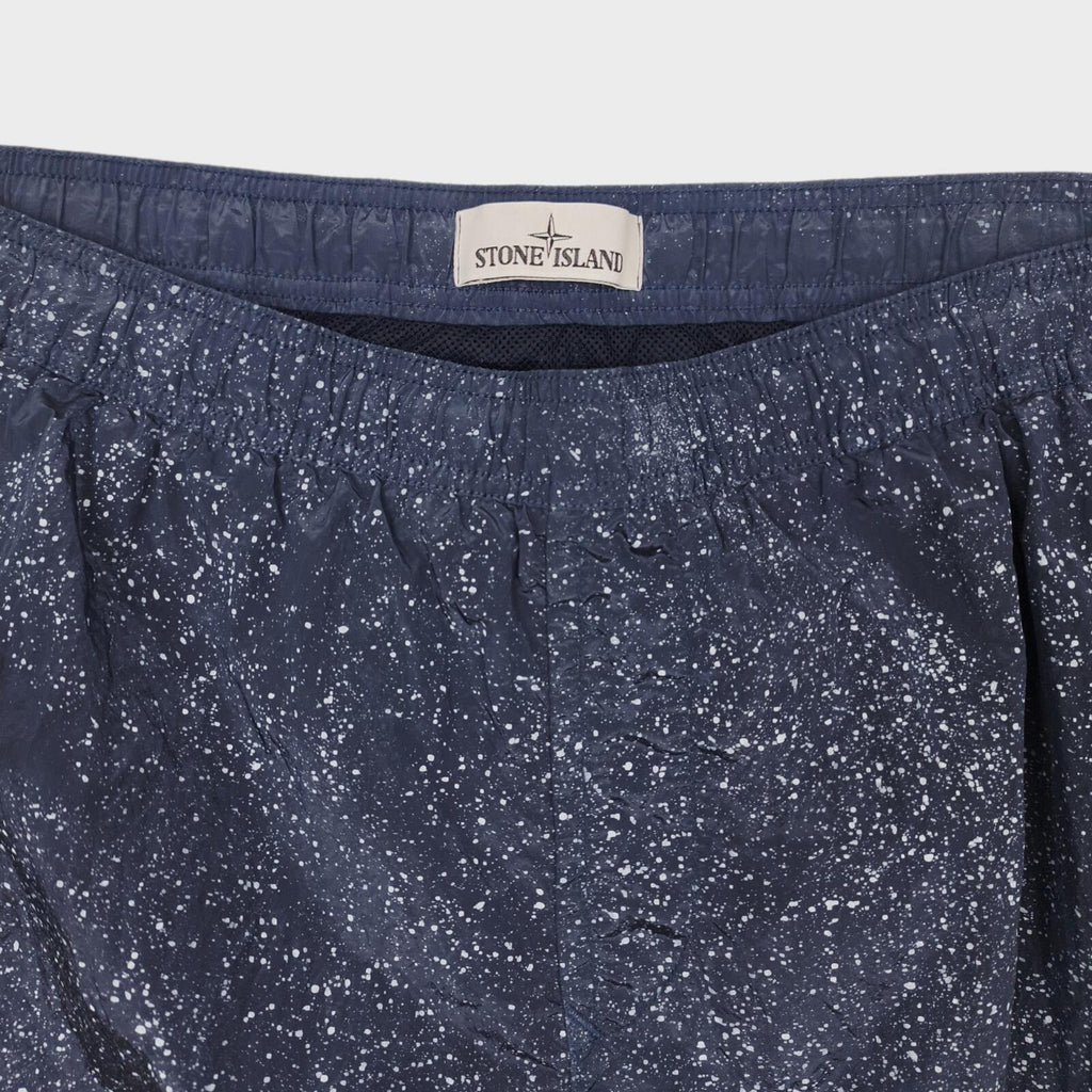 STONE ISLAND Men's Navy Nylon Metal Fleck Embroidered Logo Swim Shorts