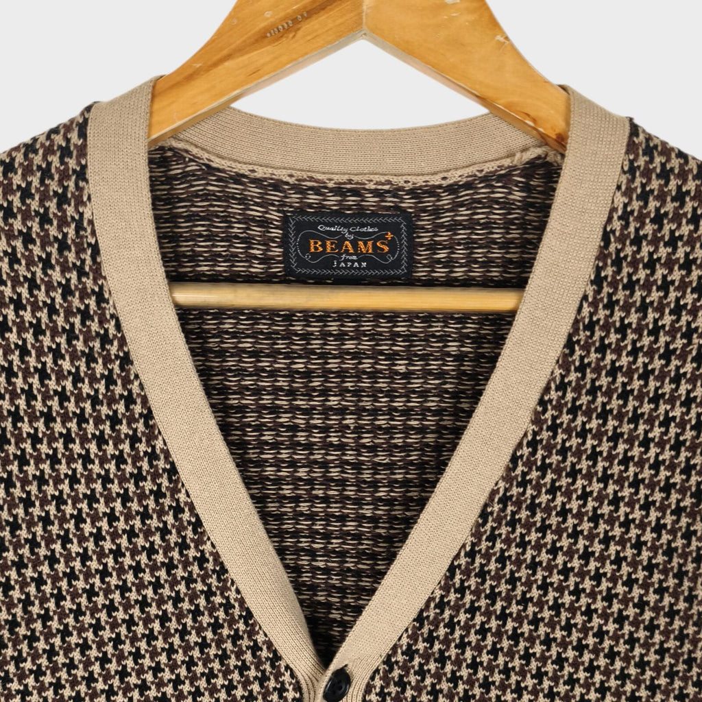 BEAMS PLUS Men's Ramie/Cotton Knitted Dogtooth Vest