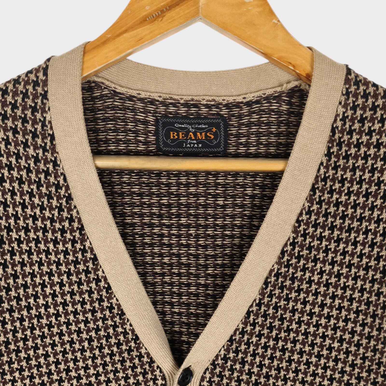 BEAMS PLUS Men's Ramie/Cotton Knitted Dogtooth Vest