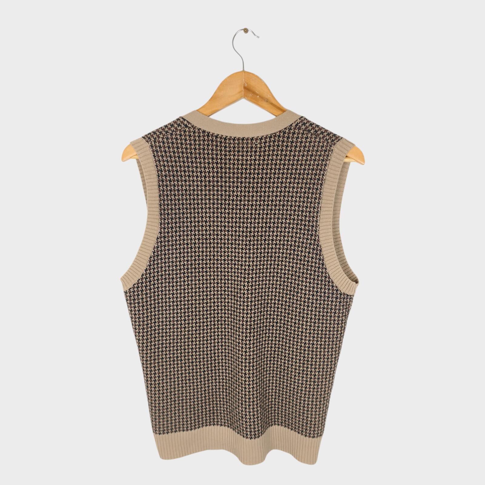 BEAMS PLUS Men's Ramie/Cotton Knitted Dogtooth Vest